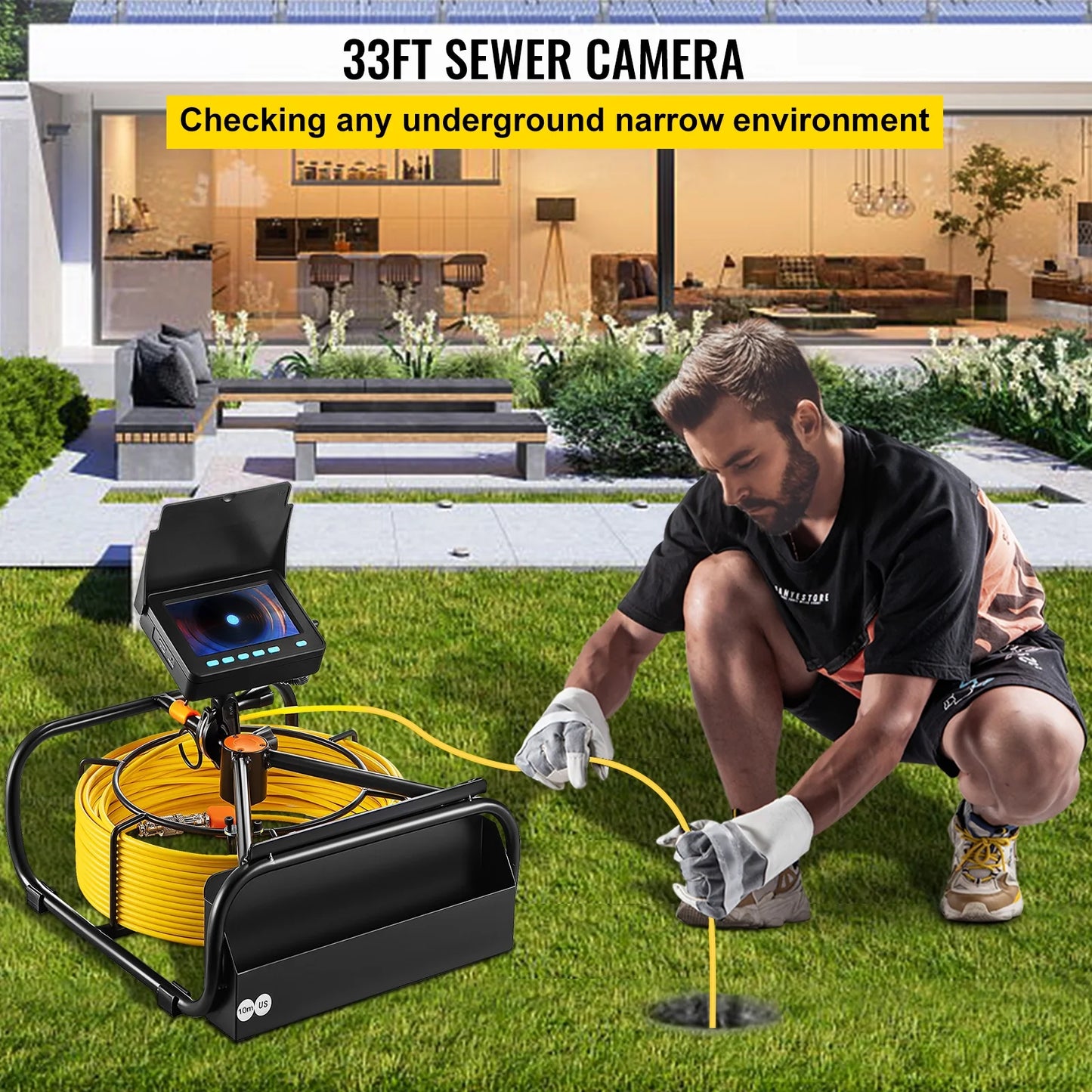 SKYSHALO Sewer Camera 32.8FT Cable Pipeline Inspection Camera 4.3 in. TFT LCD Monitor Pipe Camera Screen Waterproof IP68 Duct Inspection Camera with 6PCS LEDs 8500MAH Lithium Battery, DVR Function 10M