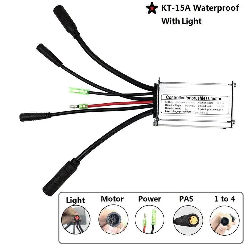 36/48V KT15A Ebike Waterproof-Controller With Lightline For 250W Brushless,Motor
