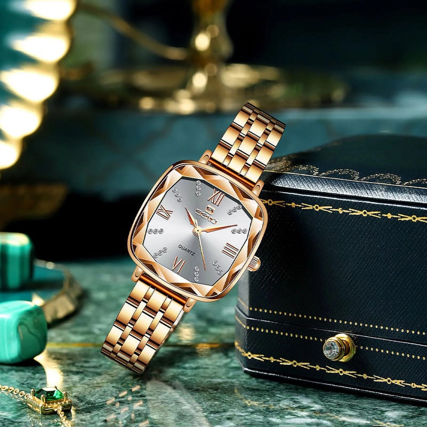 Women Wrist Watch 2022 Square Rose Gold Ladies Watch For Female Clock Stainless Steel Women Watches Top Brand Luxury Rhinestone