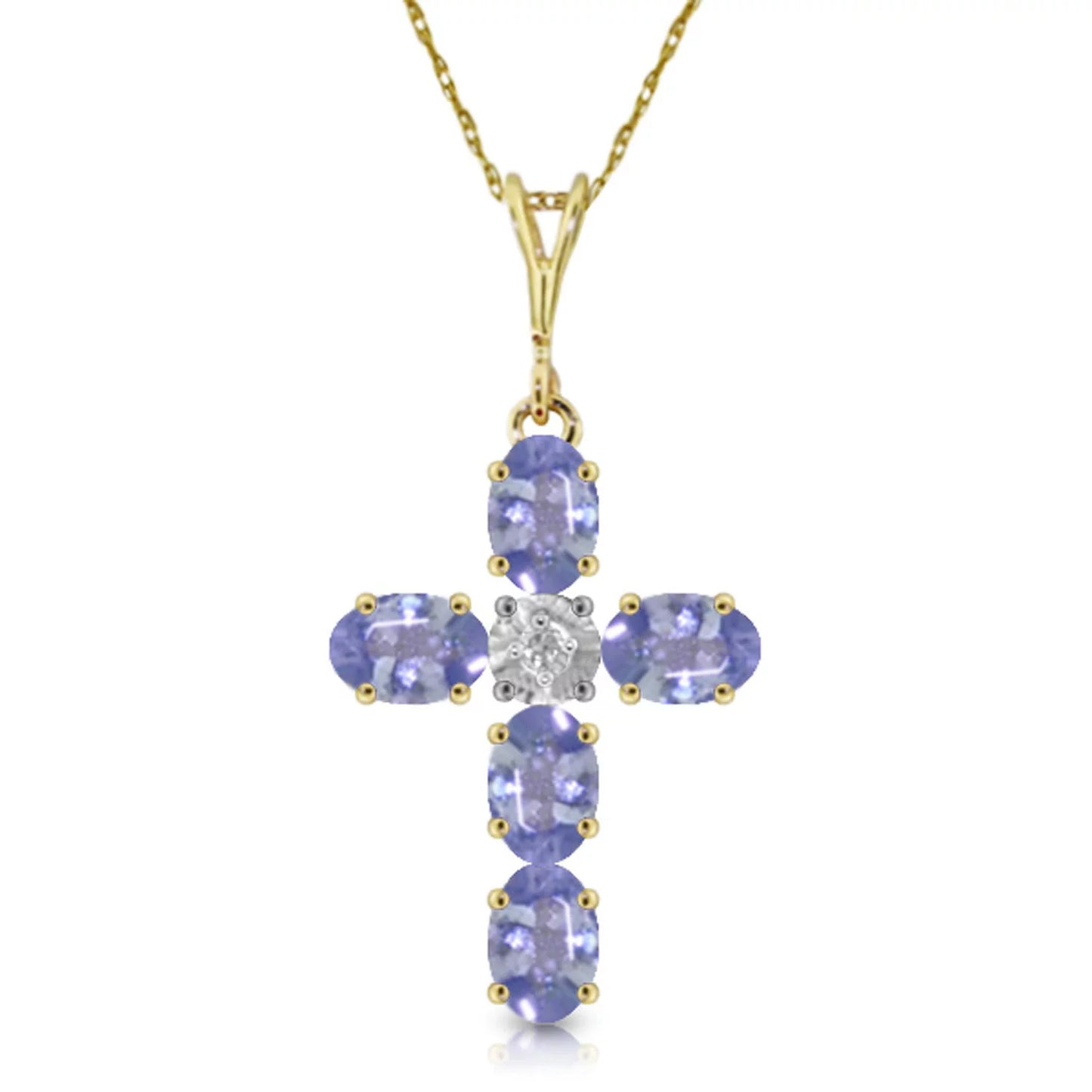 1.75 CTW 14K Solid Gold Cross Necklace Natural Diamond Tanzanite
