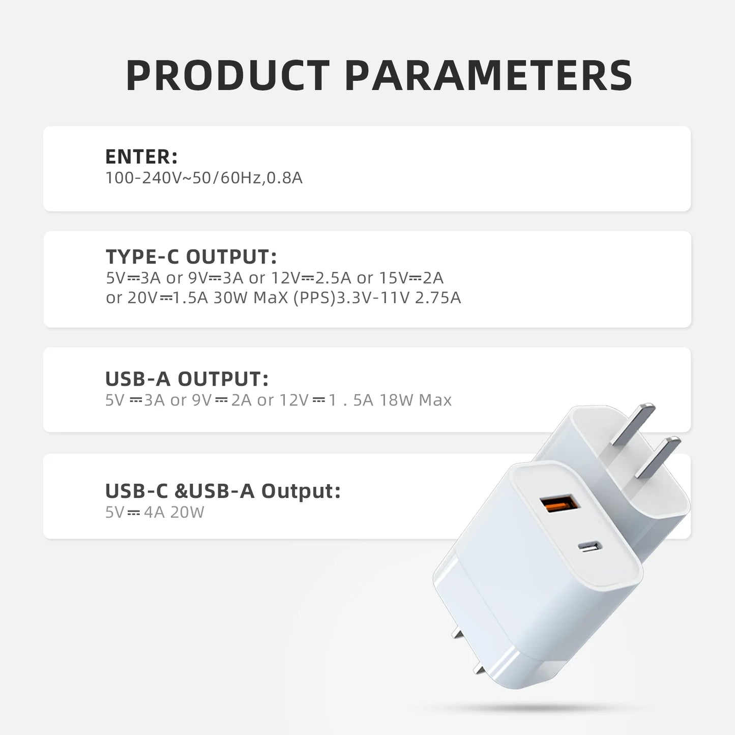 30W USB Charger with Type-C Cable Dual-Port Charging DJI Mini 2/Mini 3 Pro Charging Parts
