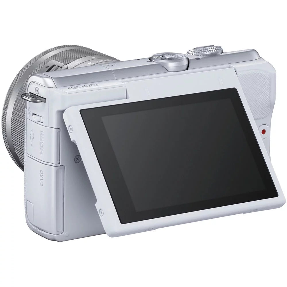 Canon EOS M200 DSLR Camera (White)+ Canon EF-S 15-45mm f/3.5-5.6 IS STM Lens + 64GB Storage + 3PC FILTER KIT - All Original Accessories Included - International Version