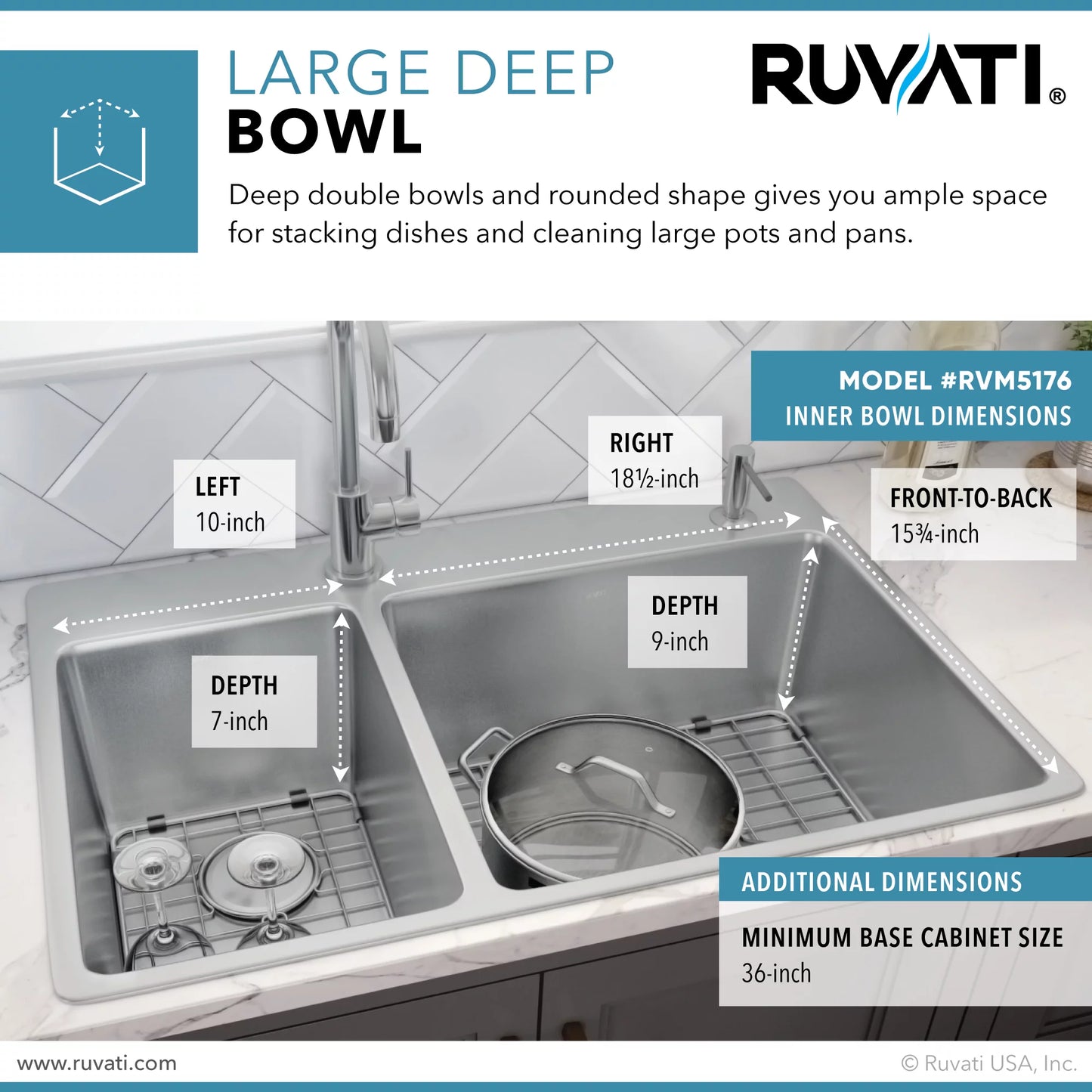 Ruvati RVM5176 33 x 22 inch Drop-in Topmount 16 Gauge Kitchen Sink