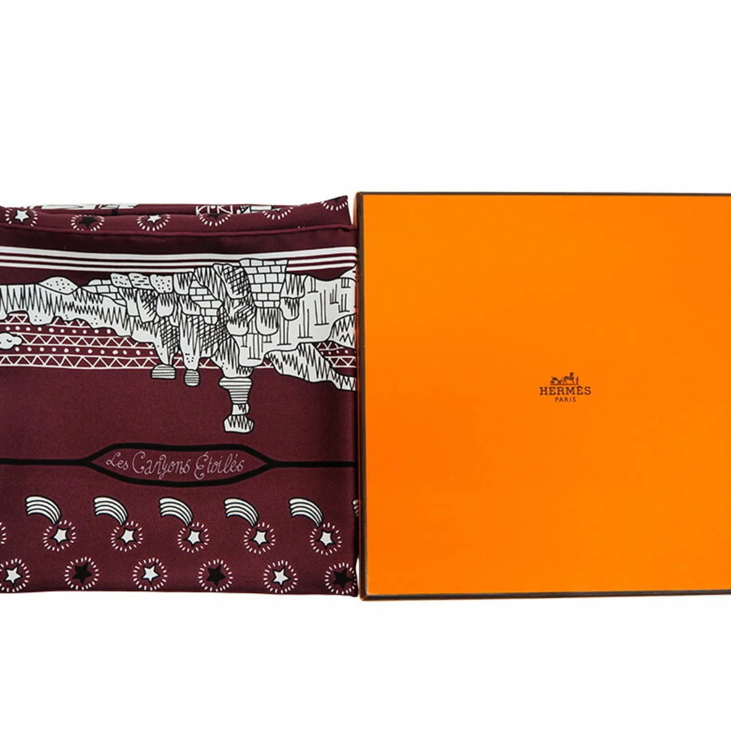 Pre-Owned HERMES Hermes Not For Sale Limited Petit Care Carre 55 Les Canyons Etoiles From the to Stars Nanatsu Star Train Scarf Muffler Pocket Chief (Like New)