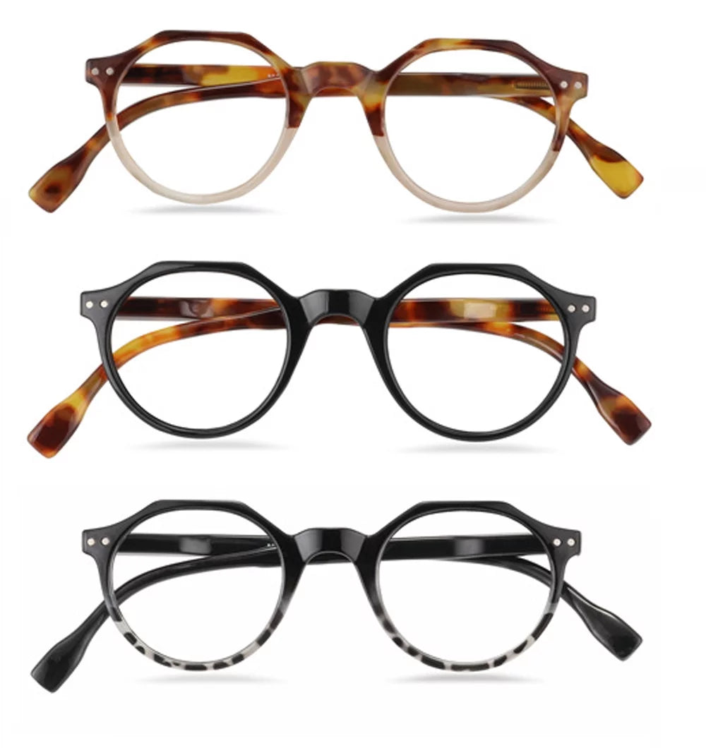 3 Pairs Round Reading Glasses Vintage Blue Light Blocking Mens Womens Readers