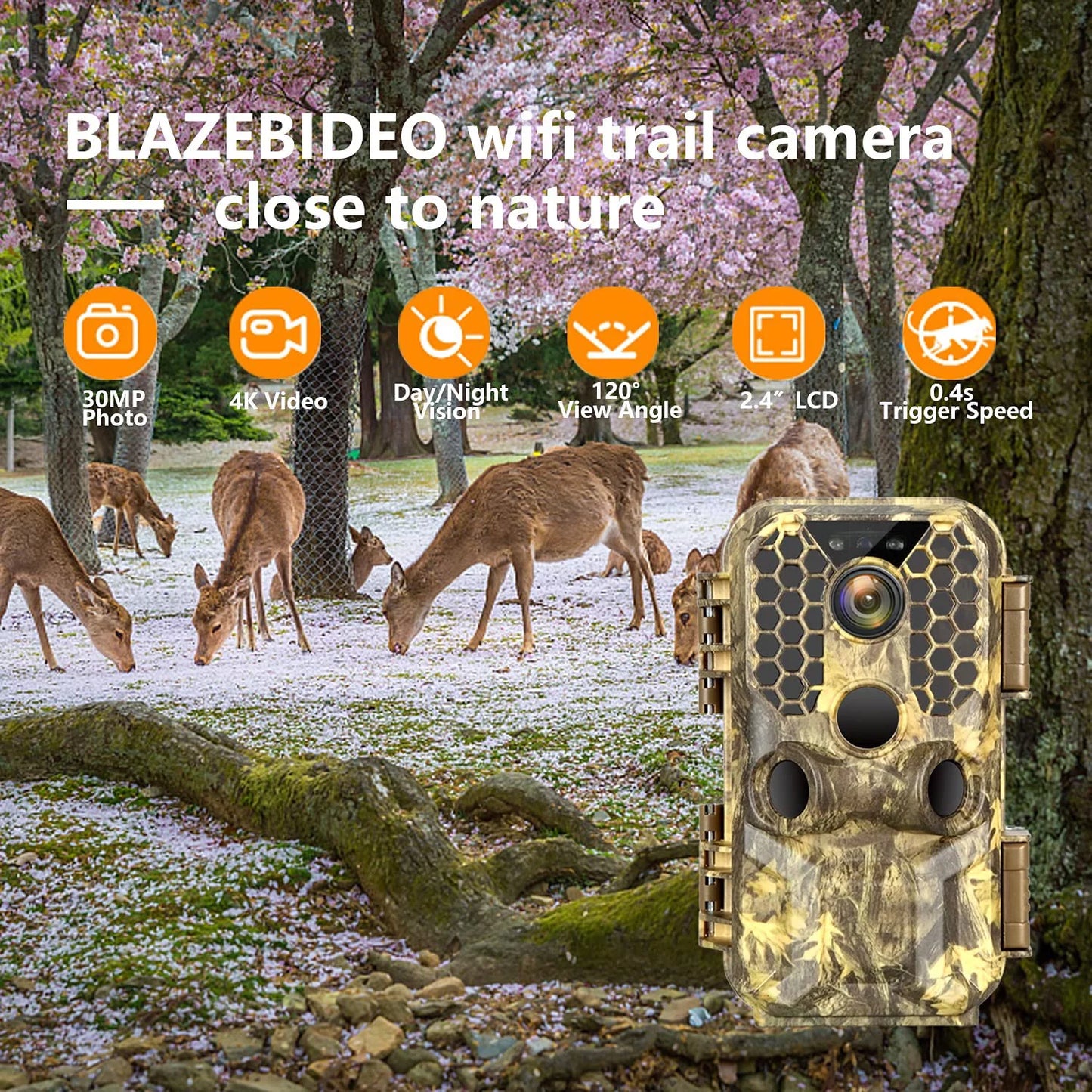 Wireless WiFi Game & Trail Camera 30MP Photo Real 4K Video Night Vision Motion Activated Waterproof Time Lapse Wildlife Hunting & Home Security, View Picture & Video on Cell Phone