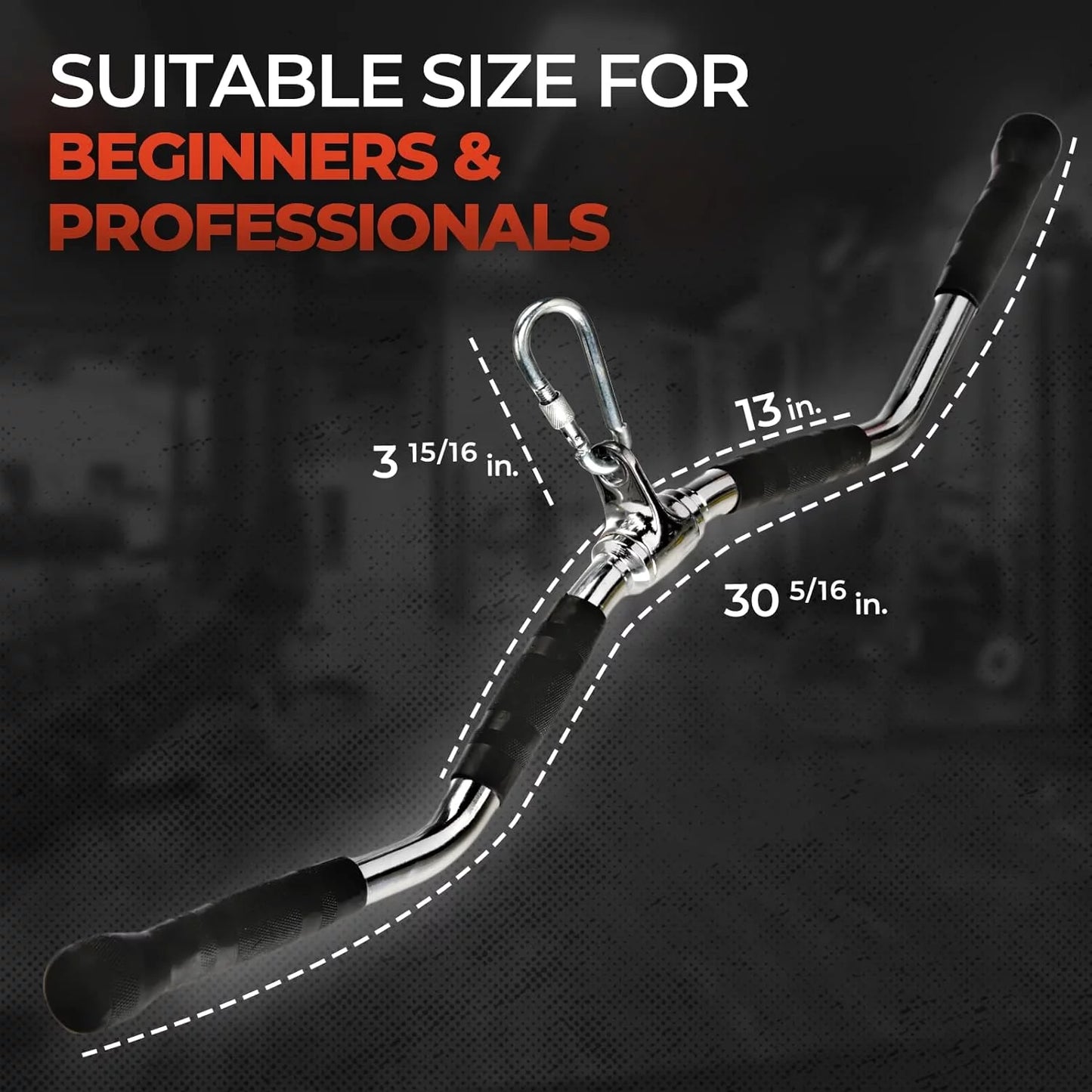 Yes4All Wide Grip LAT Pull Down Bar Attachments with Rubber Handles/Curl LAT Pulldown Attachment Gym Equipment, Press Down Bar/Cable Attachment Rubber Handgrips