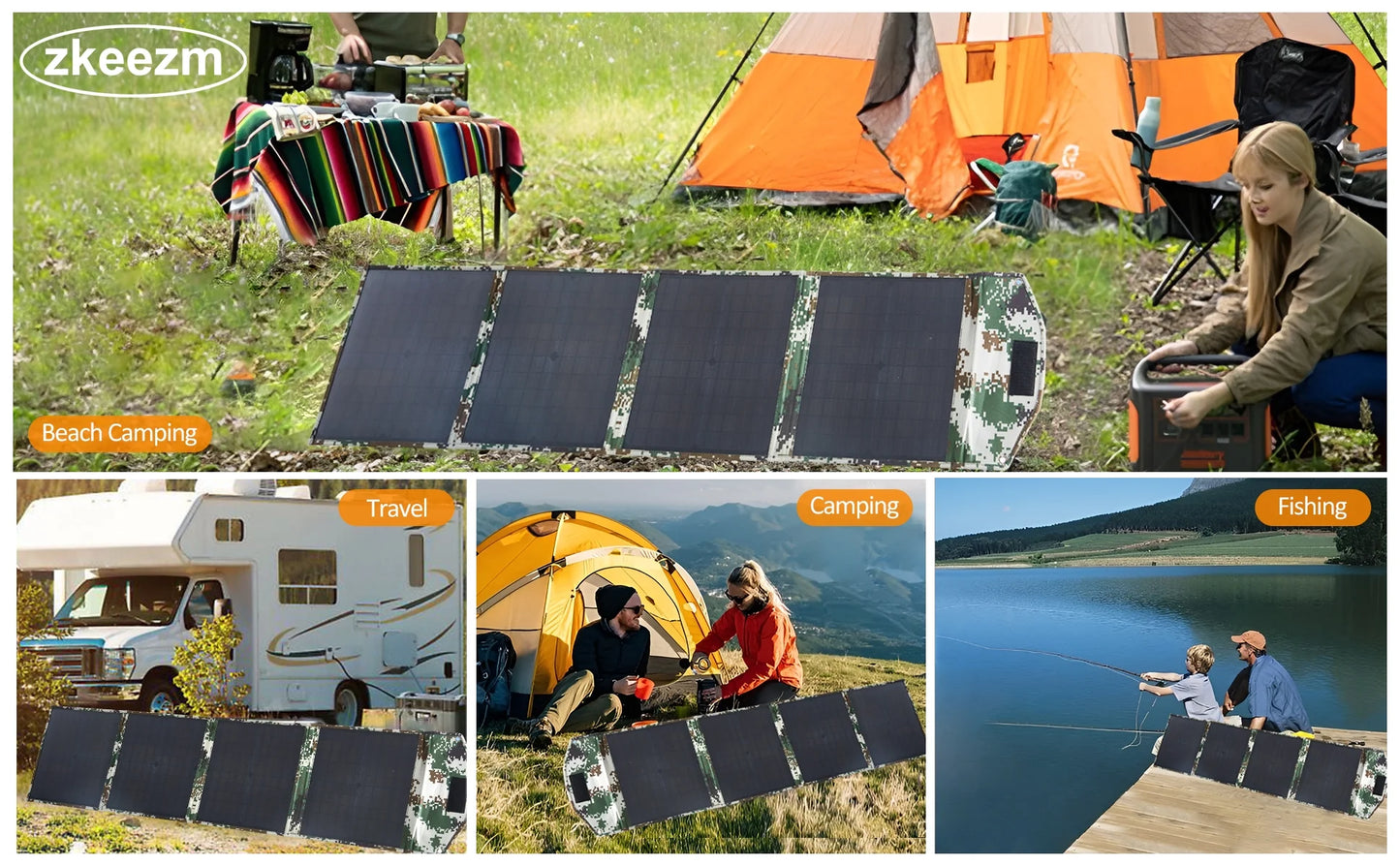 ZKEEZM Solar Panels 80W Portable Camping Solar Kit Foldable Power Station Generator Folding Solar Charger Matching