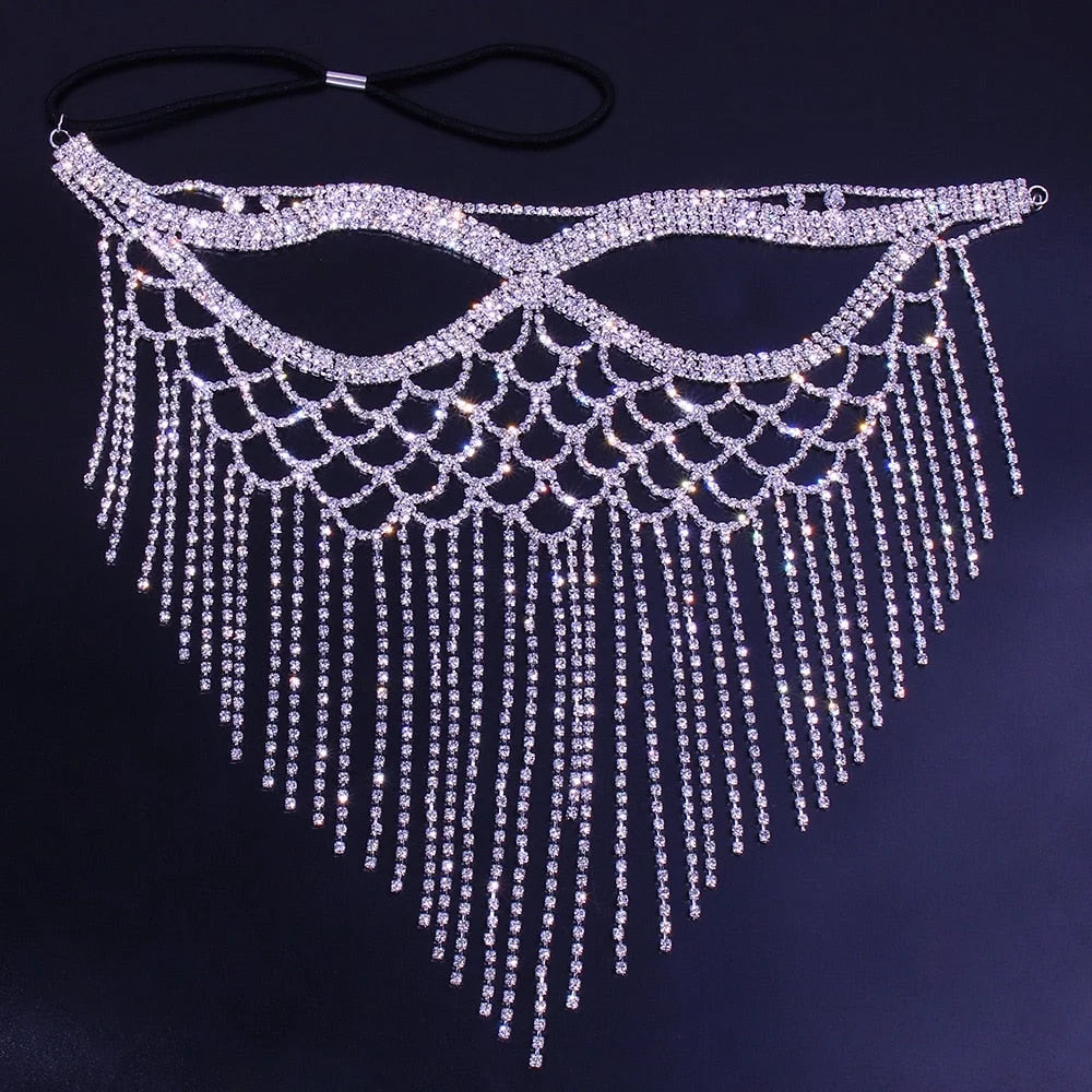 Crystal Tassel Face Mask Halloween Mask Women Masquerade Mask Jewelry Rhinestone