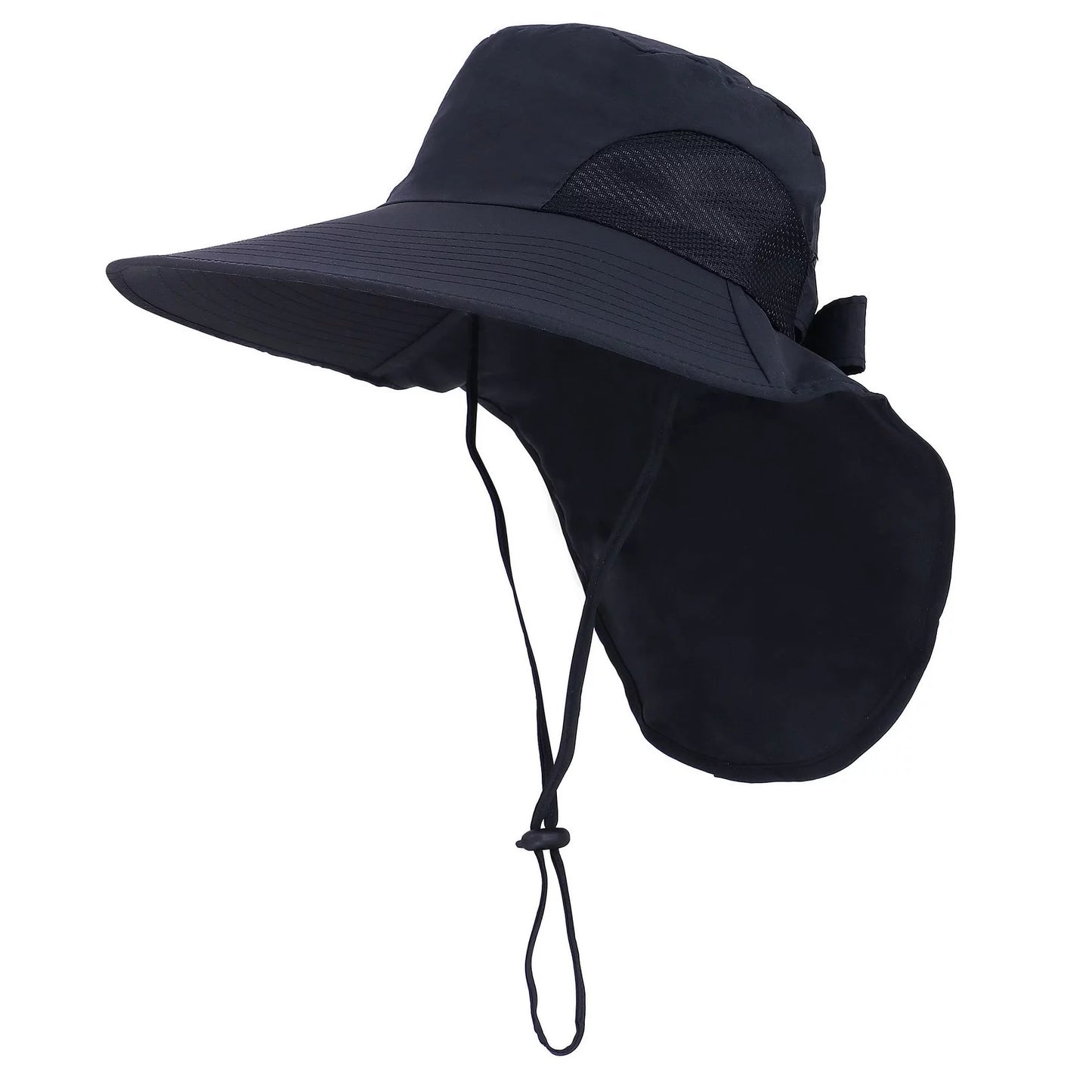 Womens Foldable Flap Wrap UPF 51+ UV Protective Wide Brim Bucket Sun Hat Black