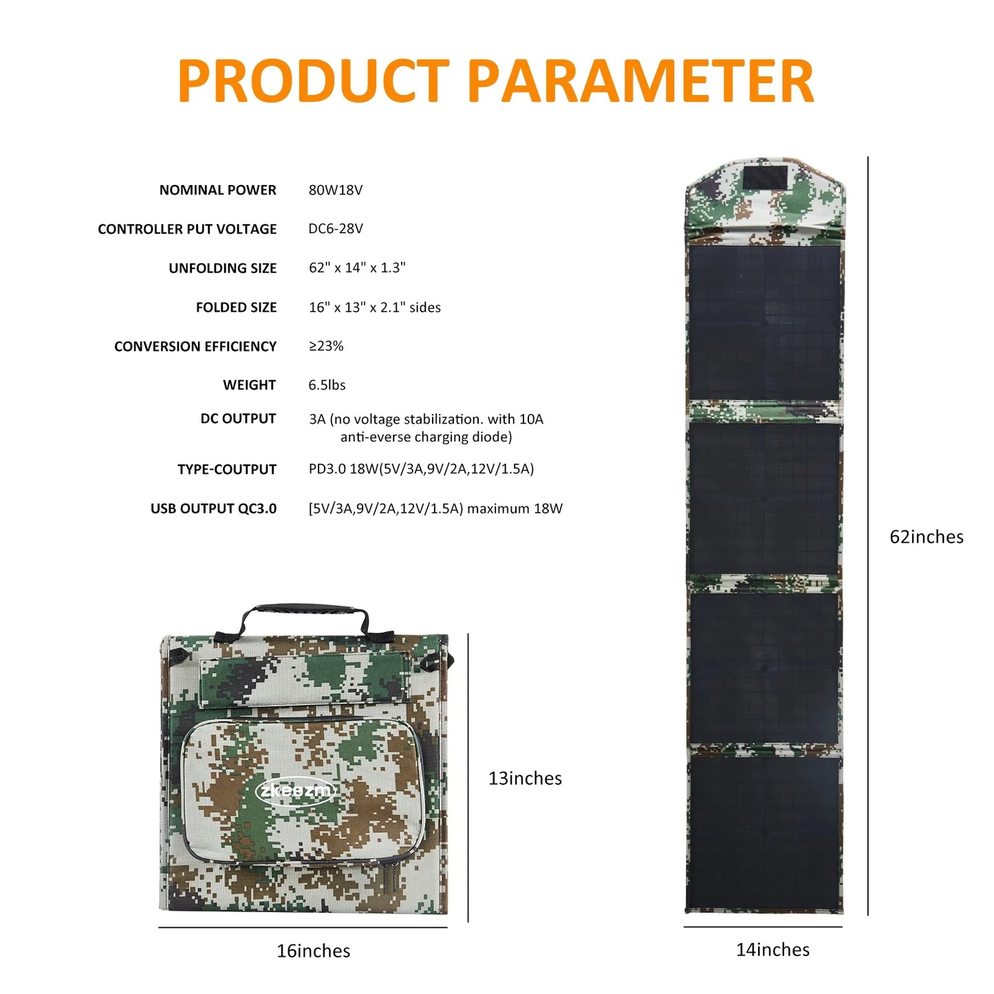ZKEEZM Solar Panels 80W Portable Camping Solar Kit Foldable Power Station Generator Folding Solar Charger Matching