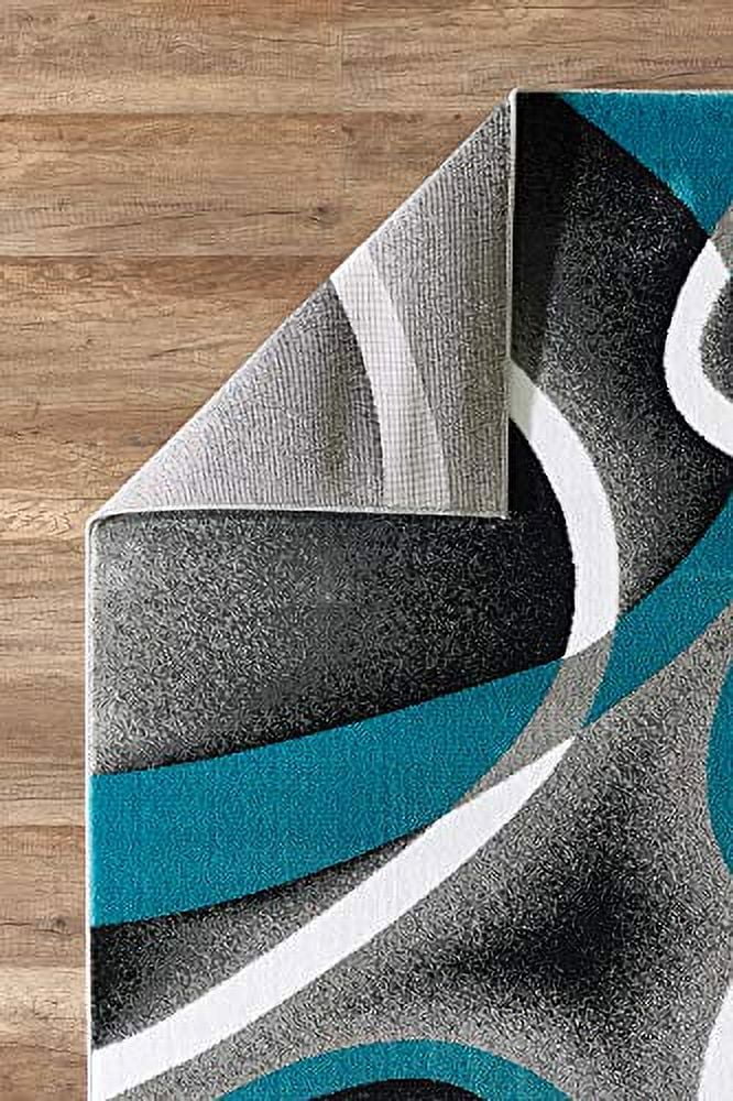 Glory Rugs Modern Area Rug 4x6 Grey Swirls Carpet Bedroom Living Room Contemporary Dining Accent Sevilla Collection 4816A (Turquoise)