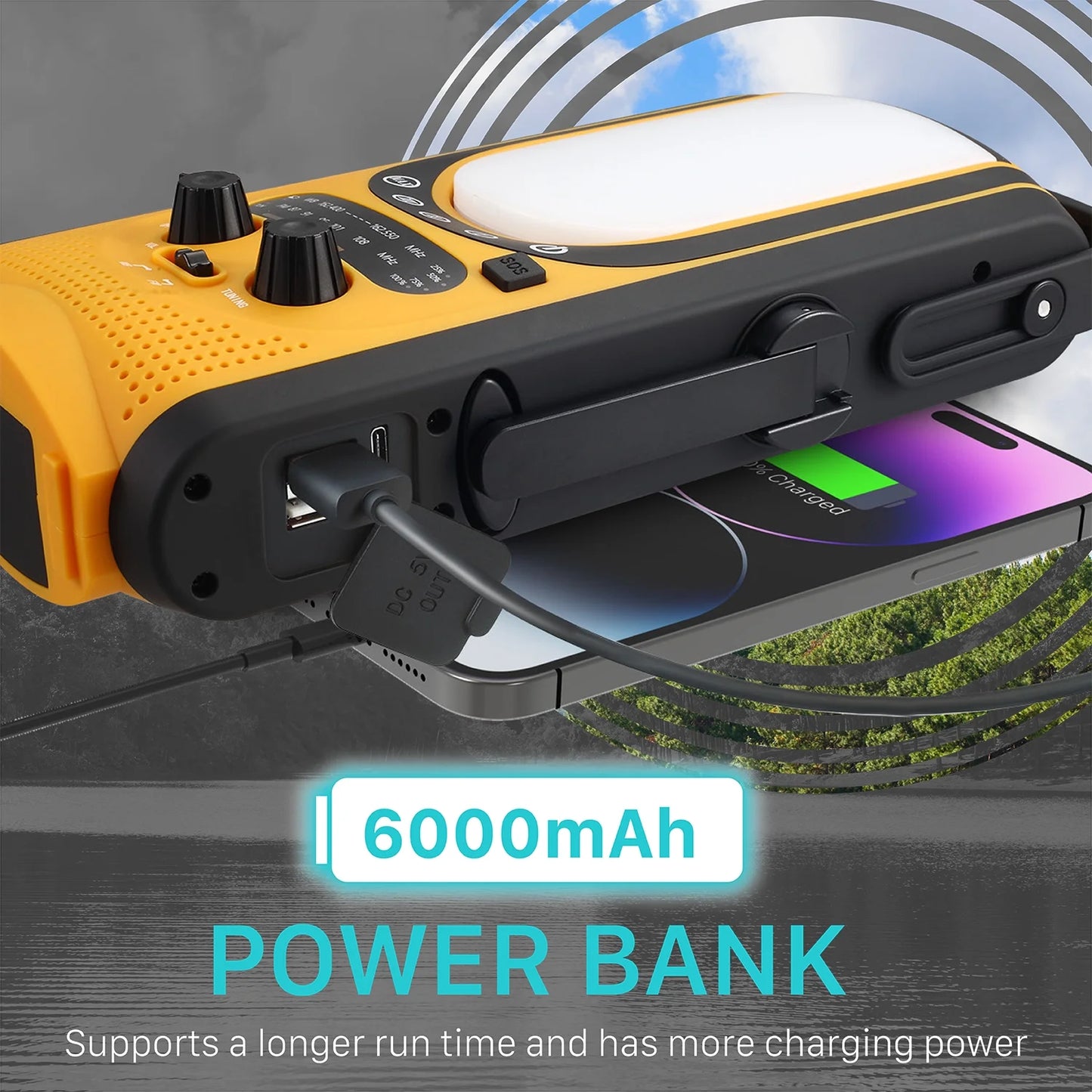 FosPower 6,000mAh Emergency Radio (Model A7) Power Bank Charger & Lantern with Reading Light, FM/NOAA Alert, Solar Charging, Hand Crank & SOS Alarm Camping & Outdoors