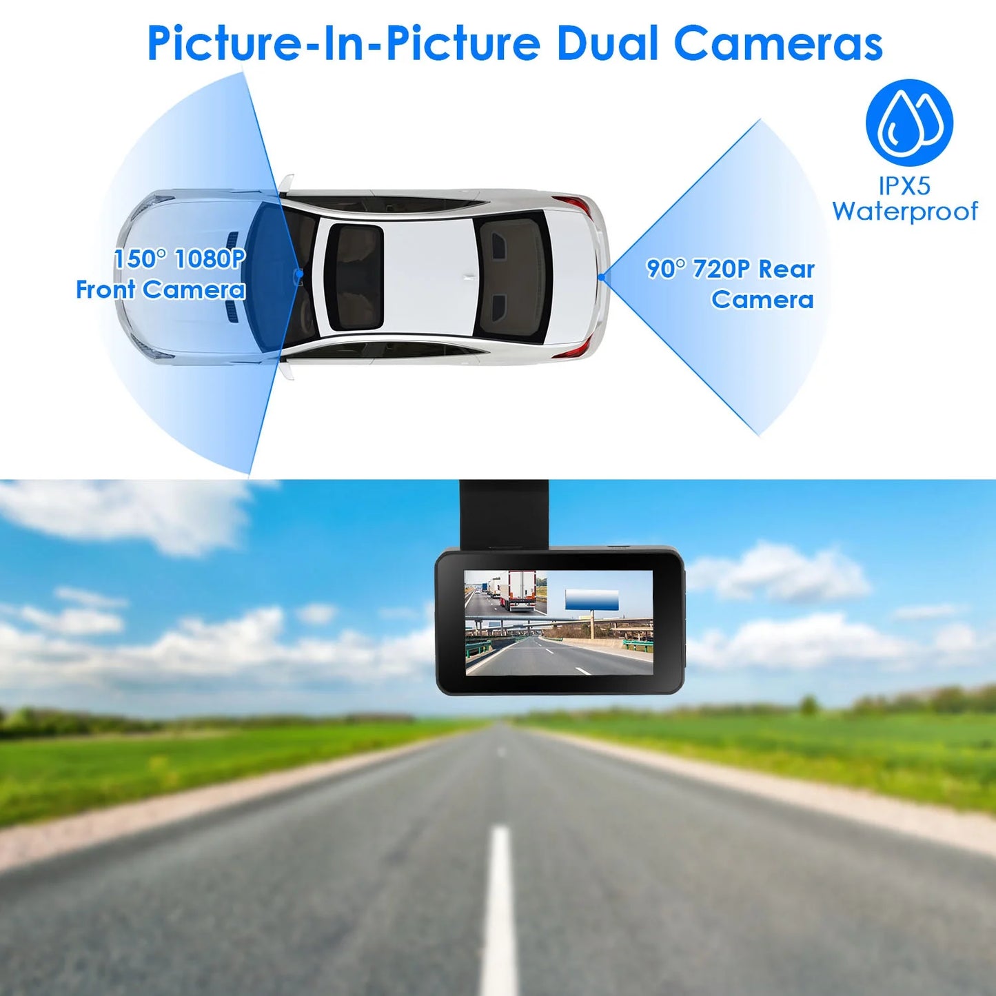 1080P Dual Lens Dash Cam, iMounTEK Universal Vehicle Driving Recorder, Car DVR with WiFi GPS G-Sensor APP Control Motion Detection Parking Monitor Night Vision