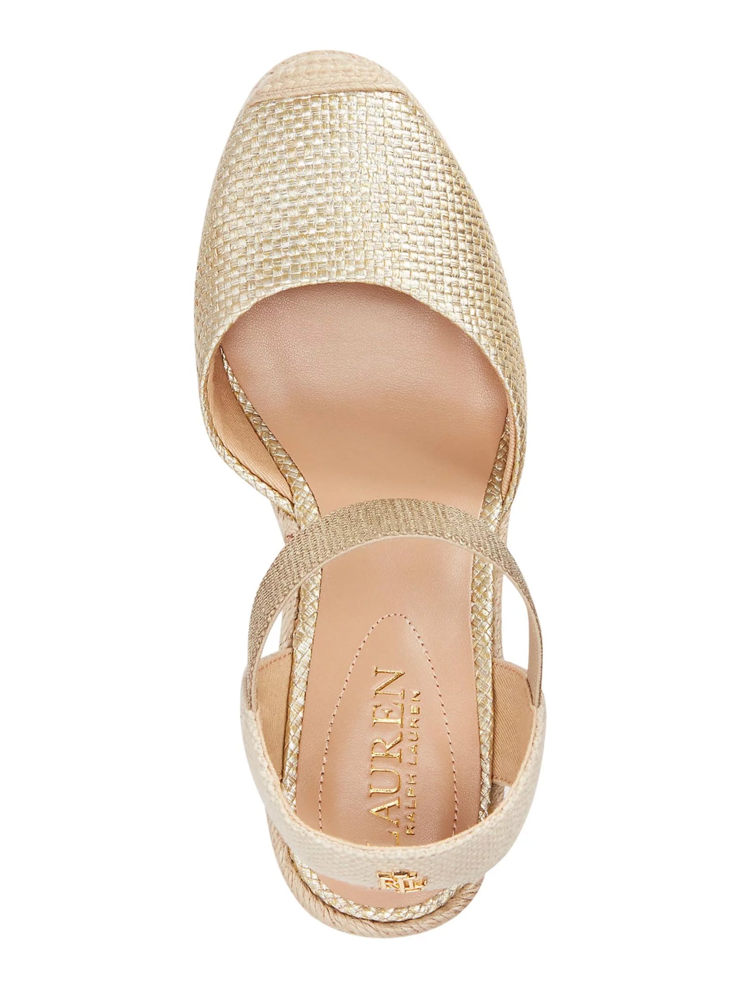 LAUREN RALPH LAUREN Mens Gold Mixed Media Ankle Strap Padded Pearle Cap Toe Wedge Slip On Espadrille Shoes 8 B