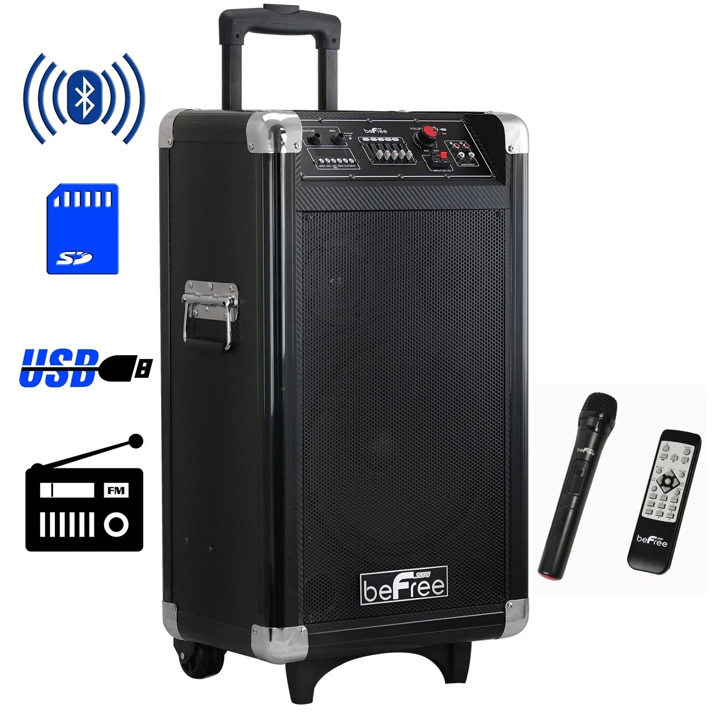 beFree Sound 10" Easy Transport Pro Bluetooth PA Speaker w/ Microphone
