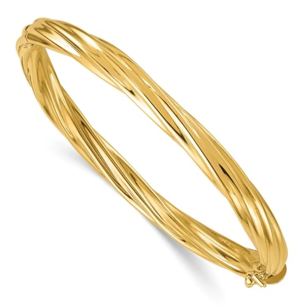 Auriga 14k Yellow Gold Polished and Twisted 5.8mm Hinged Bangle Men