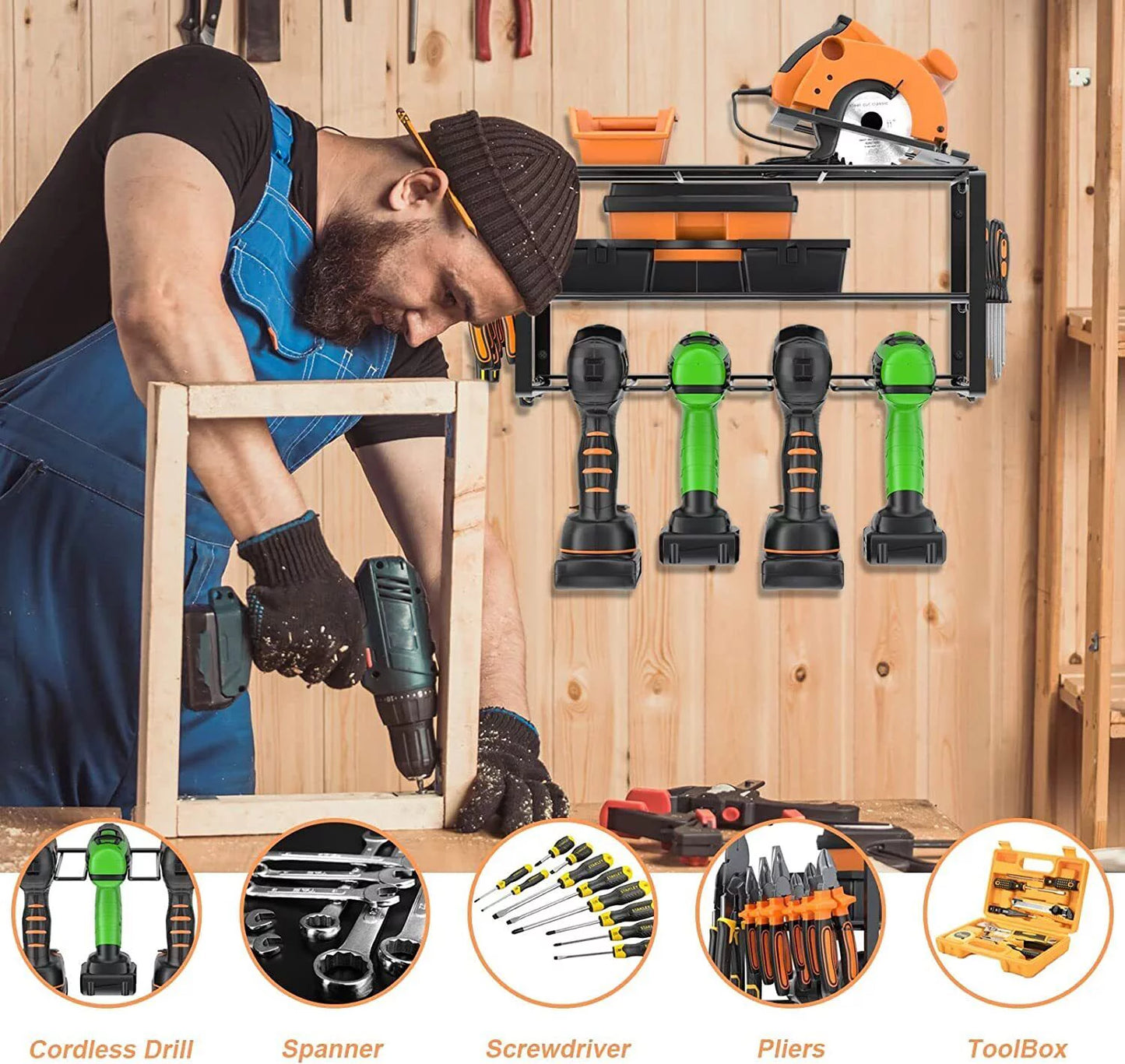 2PCS Power Tool Organizer Wall-Mounted Cordless Drill Holder, Heavy Duty Rack