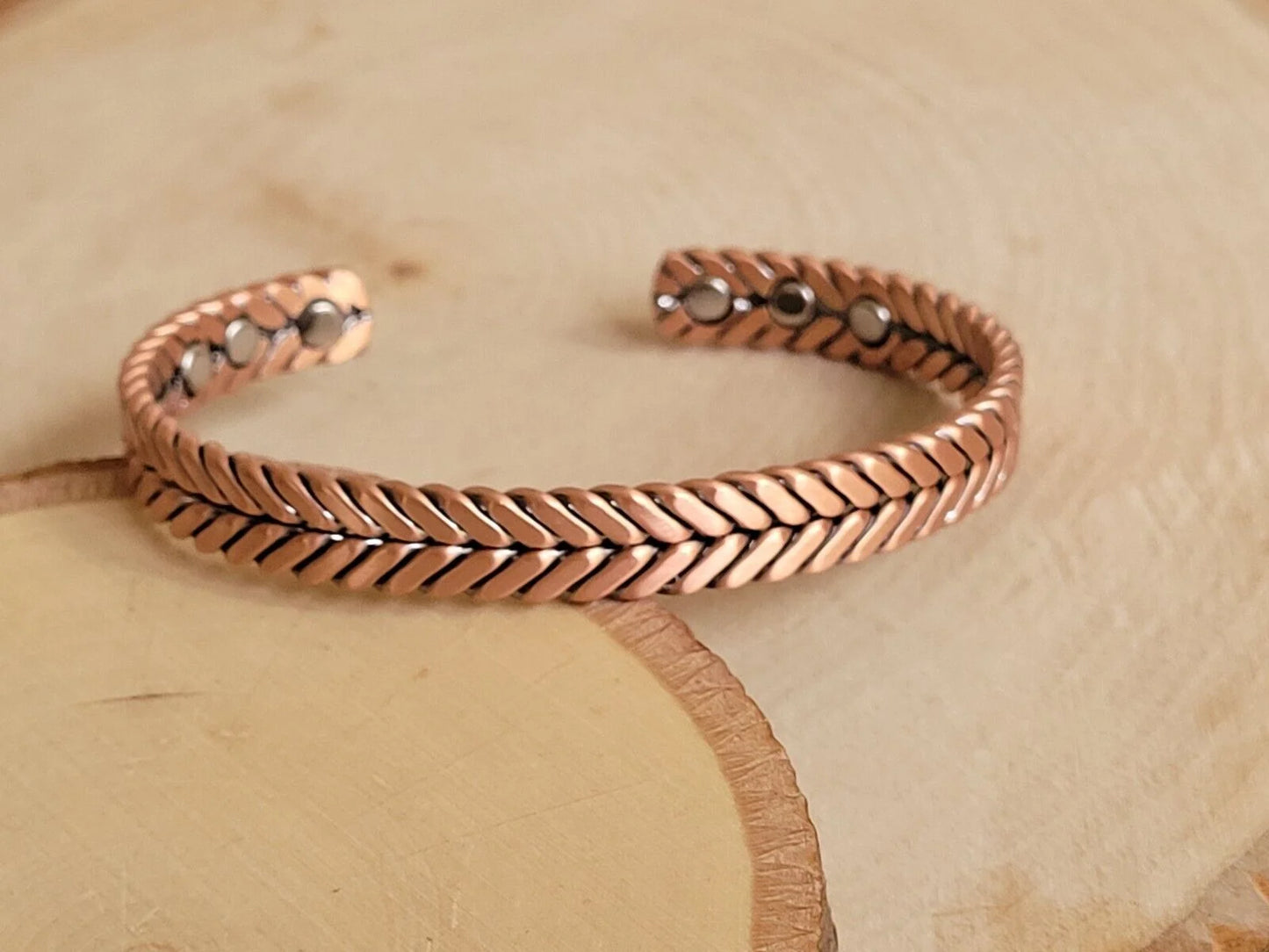 Matte Pure Solid Copper Magnetic Bracelet Arthritis Therapy Cuff Herringbone