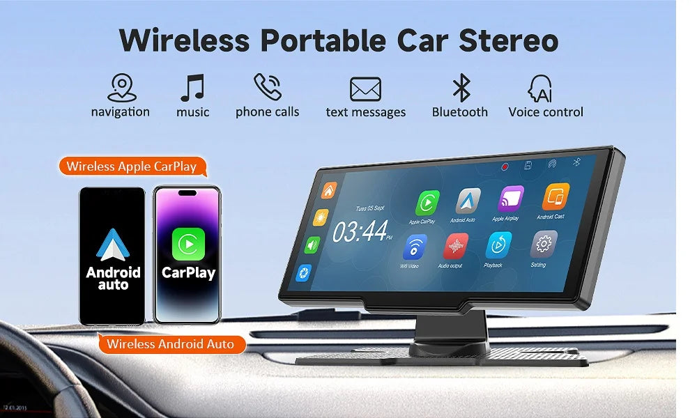 Herilary Wireless Apple Carplay Screen Car Stereo Android Auto Car Play Adapter 10.26" Touch Screen Wireless Carplay with 2.5K Dash Cam, Mirror Link/Siri/Wifi/Bluetooth/Double Din