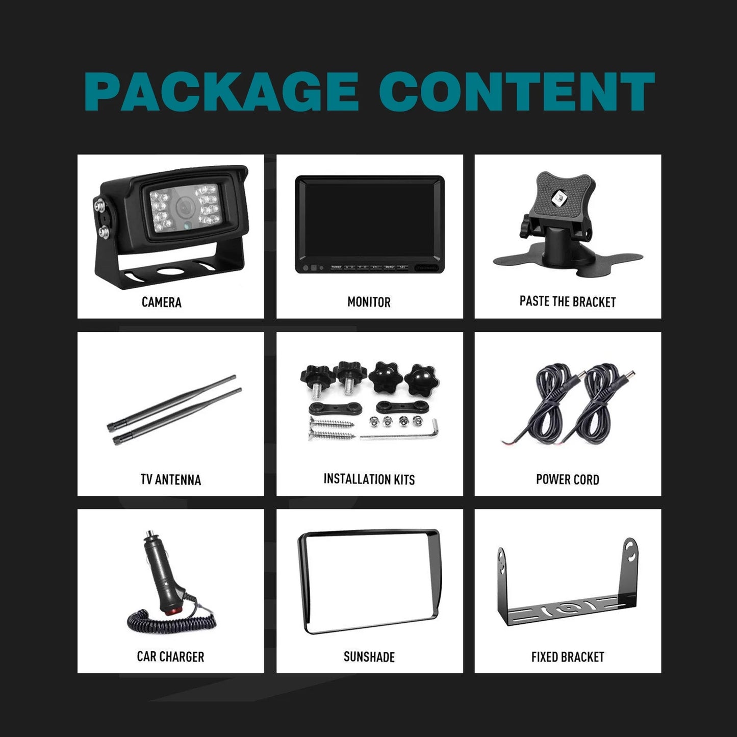 7" Display AHD 1080P Wireless 3CH Rear View Backup Camera Kit Truck Trailer