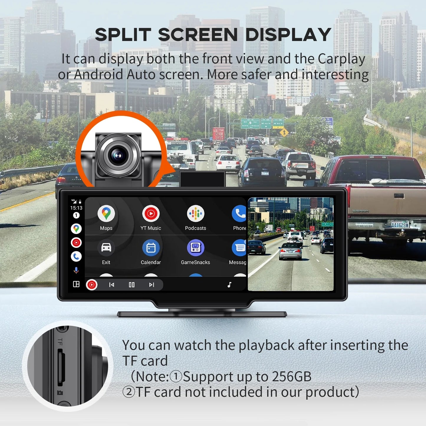 Herilary Wireless Apple Carplay Screen Car Stereo Android Auto Car Play Adapter 10.26" Touch Screen Wireless Carplay with 2.5K Dash Cam, Mirror Link/Siri/Wifi/Bluetooth/Double Din