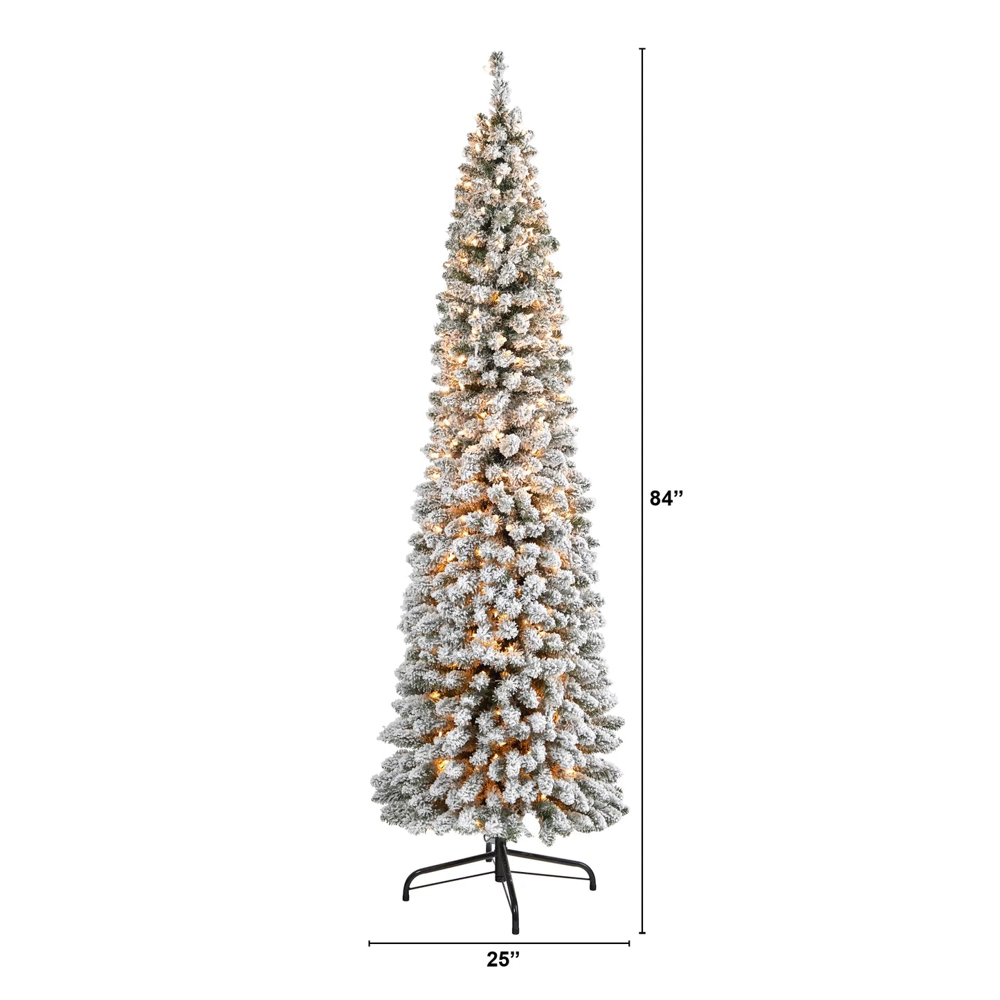 Nearly Natural 7' White Flocked Pencil Artificial Christmas Tree Prelit 400 Clear Lights