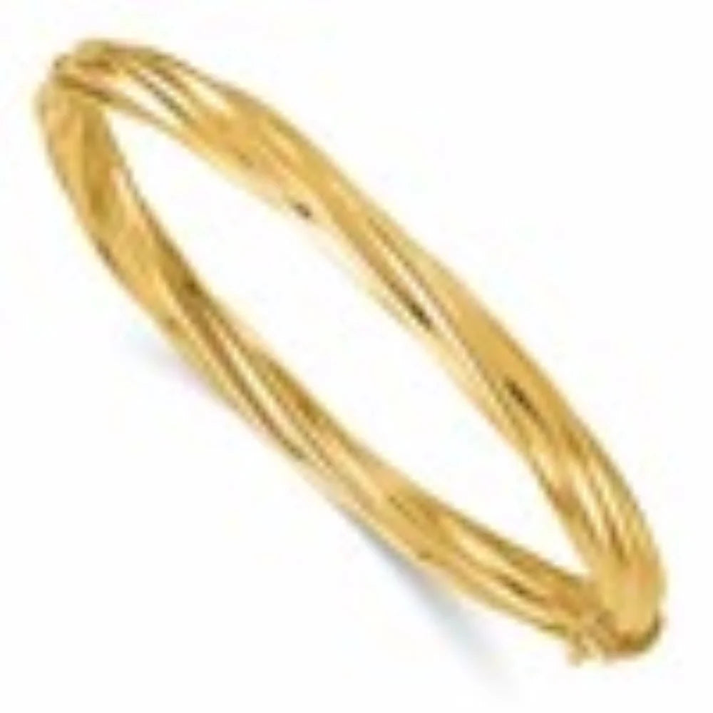 Auriga 14k Yellow Gold Polished and Twisted 5.8mm Hinged Bangle Men