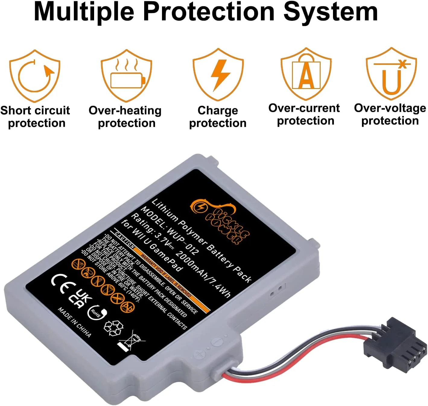 2000mAh Rechargeable y Pack Replacement Nintendo Wii U Gamepad WUP-012, WUP-010