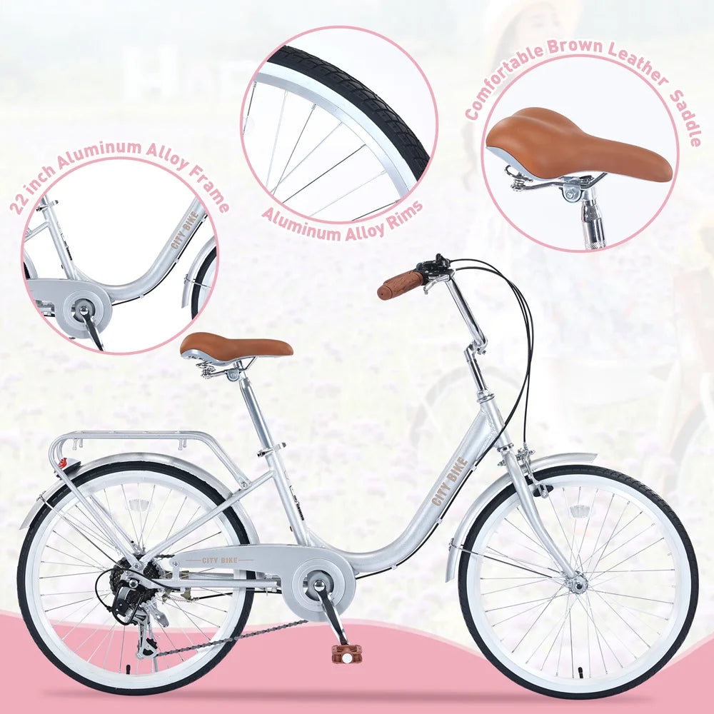 Yone jx je Kids Bike 22 Inch Bicycle Girls Ages 8+Years, Aluminium Alloy Frame,7-speed Shifter and derailleur,Silver