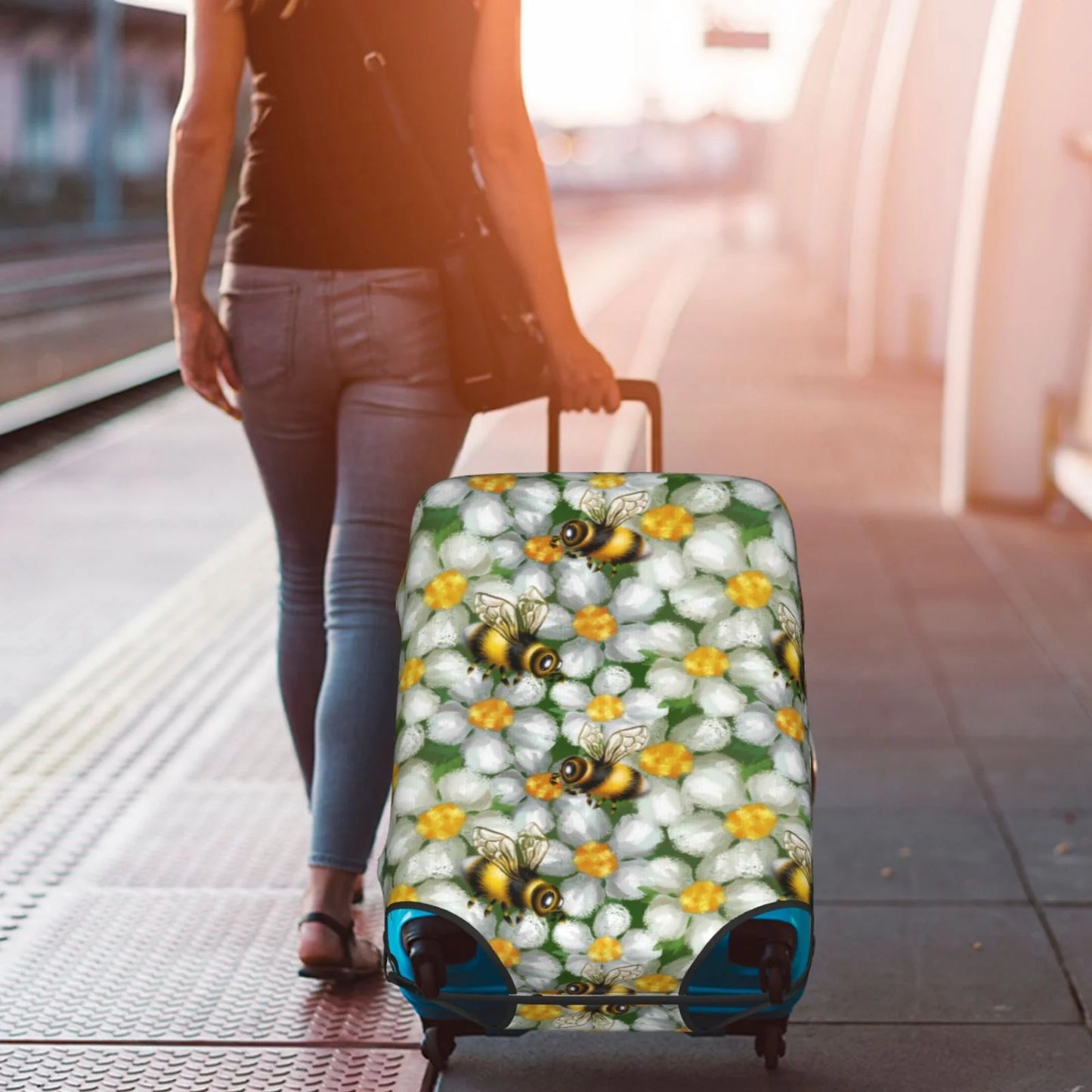 Kll Bees And Flower Luggage Coating Suitcase Wrap Suitcase Protector-