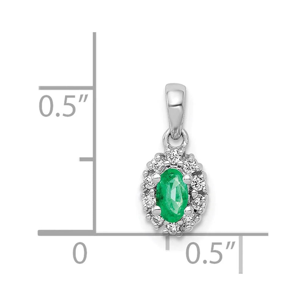 14k White Gold Diamond and Oval Emerald Halo Pendant QPM5252-EM-010-WA
