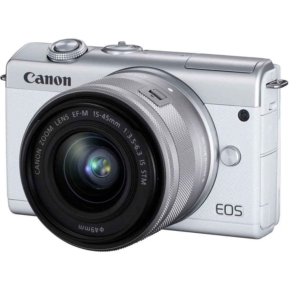 Canon EOS M200 Mirrorless Camera with 15-45mm and 55-200mm Lenses (White) (3700C009) + 64GB Card + Charger + LPE12 Battery + Card Reader + Corel Photo Software + HDMI Cable + Case + More