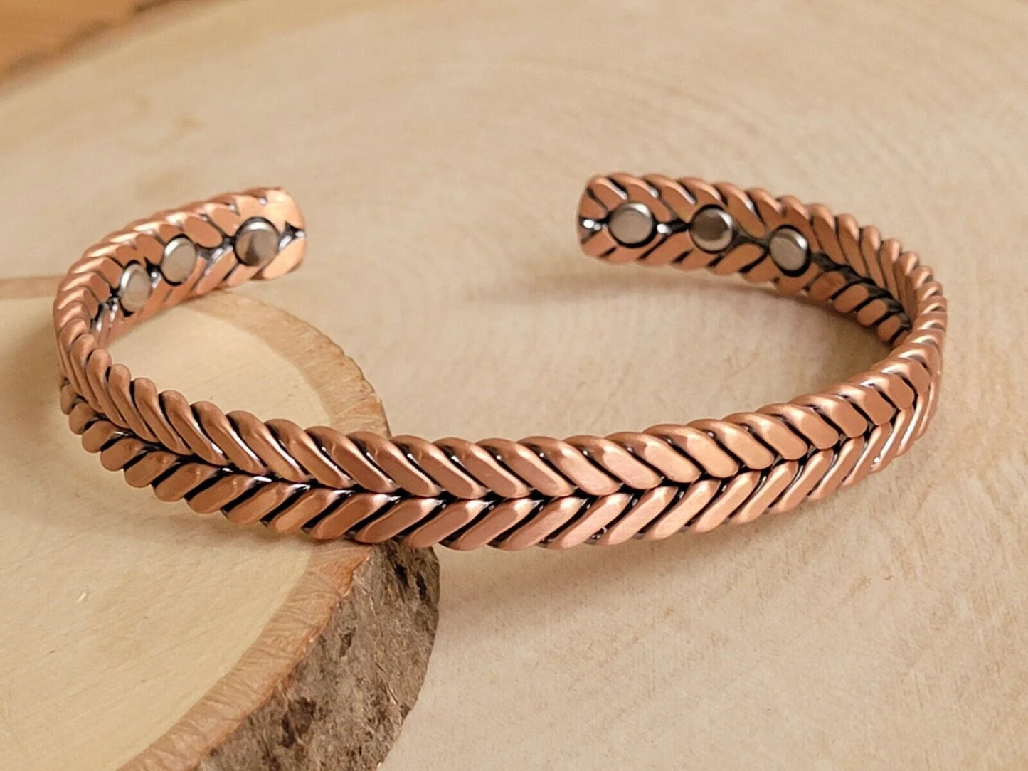 Matte Pure Solid Copper Magnetic Bracelet Arthritis Therapy Cuff Herringbone