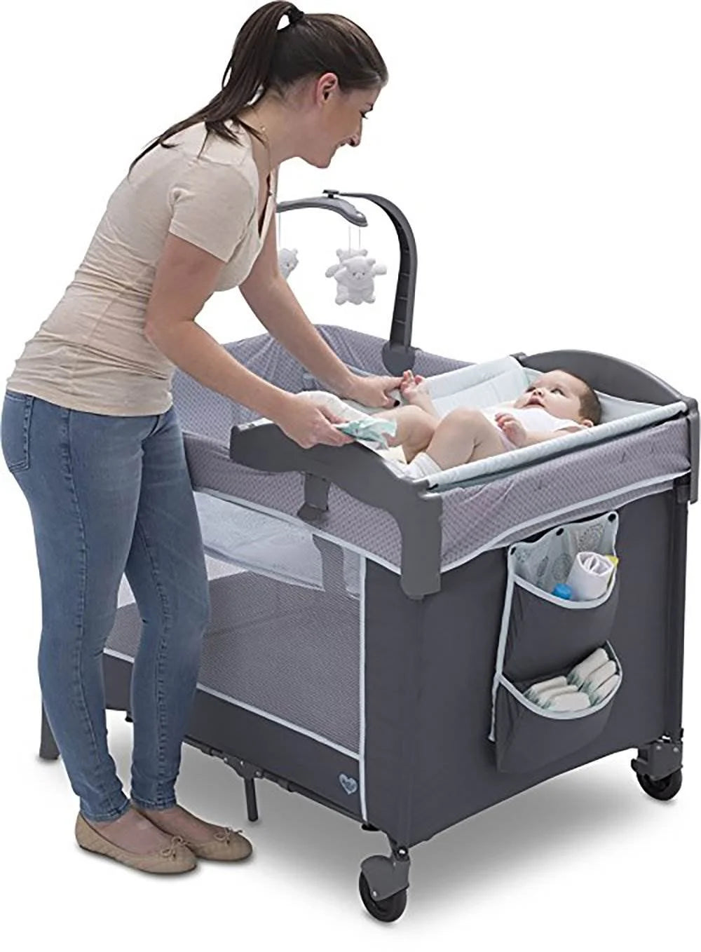 Delta Children LX Deluxe Portable Baby Play Yard With Removable Bassinet and Changing Table, Eclipse