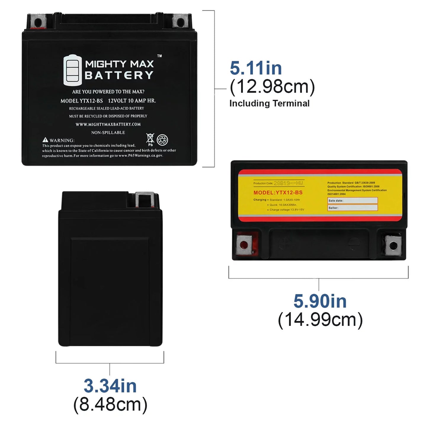 YTX12-BS 12V 10Ah Replacement Battery Fitting with Suzuki GSX-R1000, Z 01-04 - 6 Pack