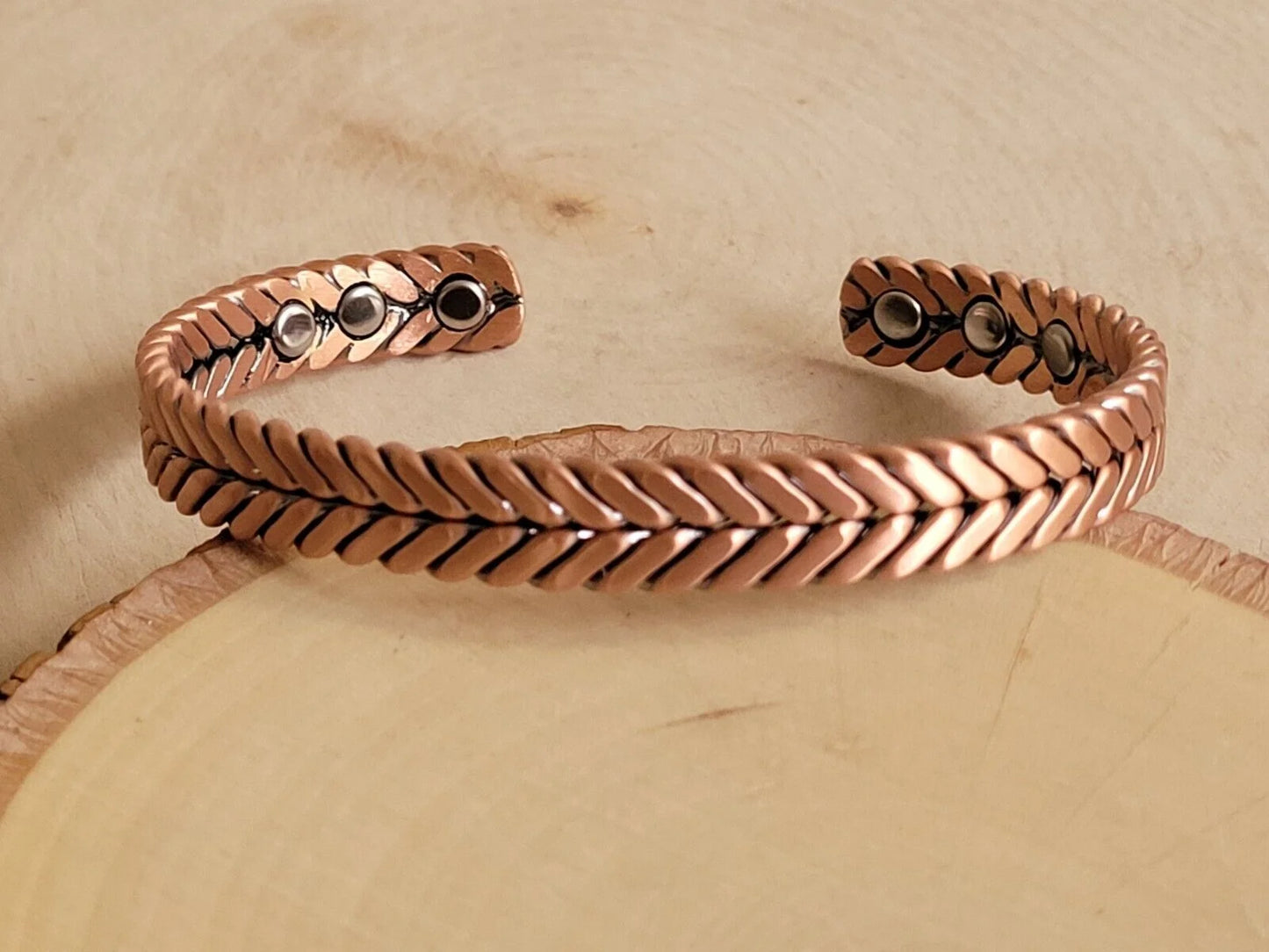 Matte Pure Solid Copper Magnetic Bracelet Arthritis Therapy Cuff Herringbone