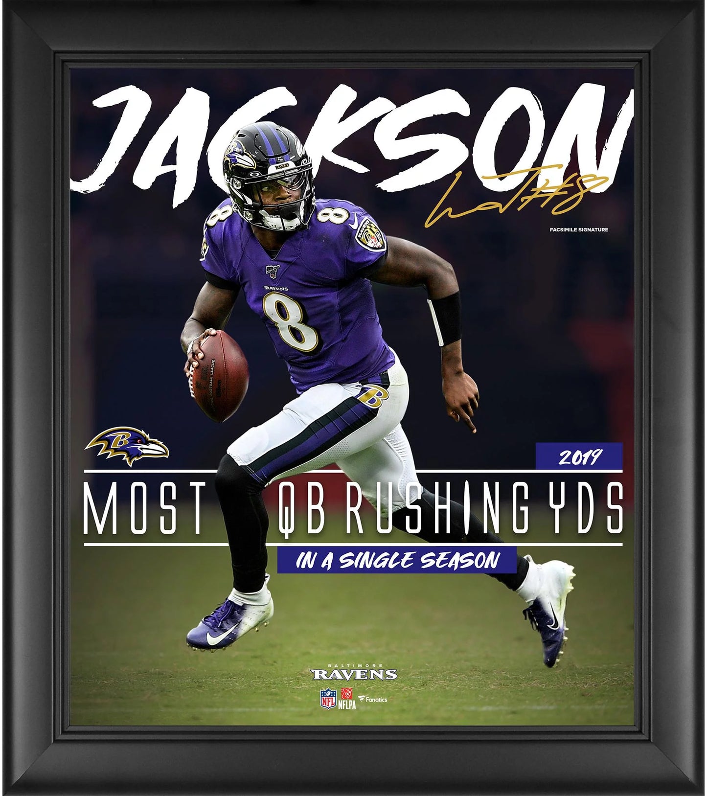 Lamar Jackson Framed 15" x 17" Single Season Quarterback Rushing Yards Record Collage