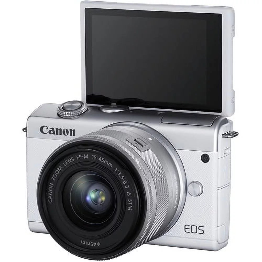 Canon EOS M200 Mirrorless Digital Camera with 15-45mm Lens (White) Kit with Spare Battery + 128GB Memory Card + More