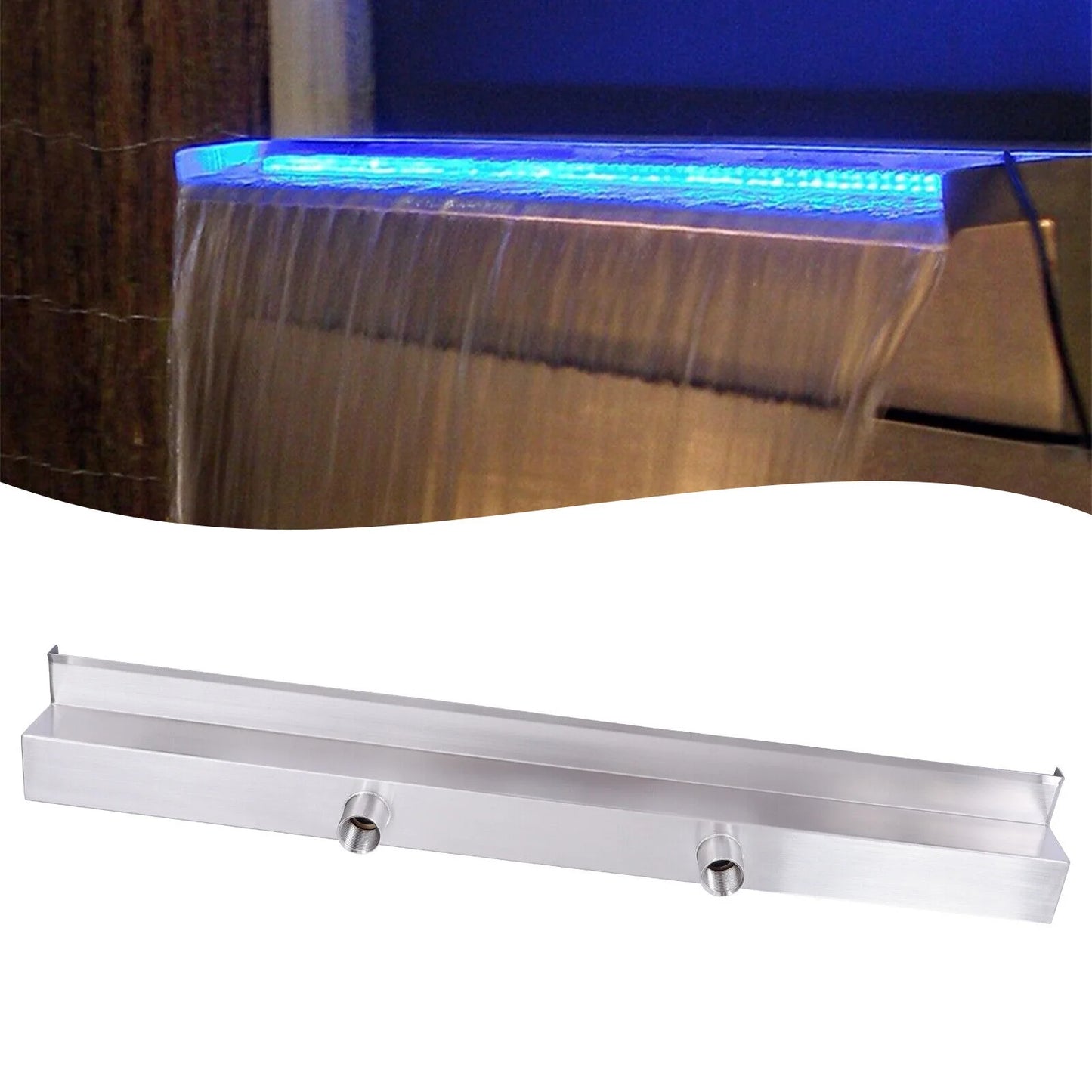 35.4 Inch Pool Fountain Waterfall with LED Strip Light Swimming Pool Waterfall