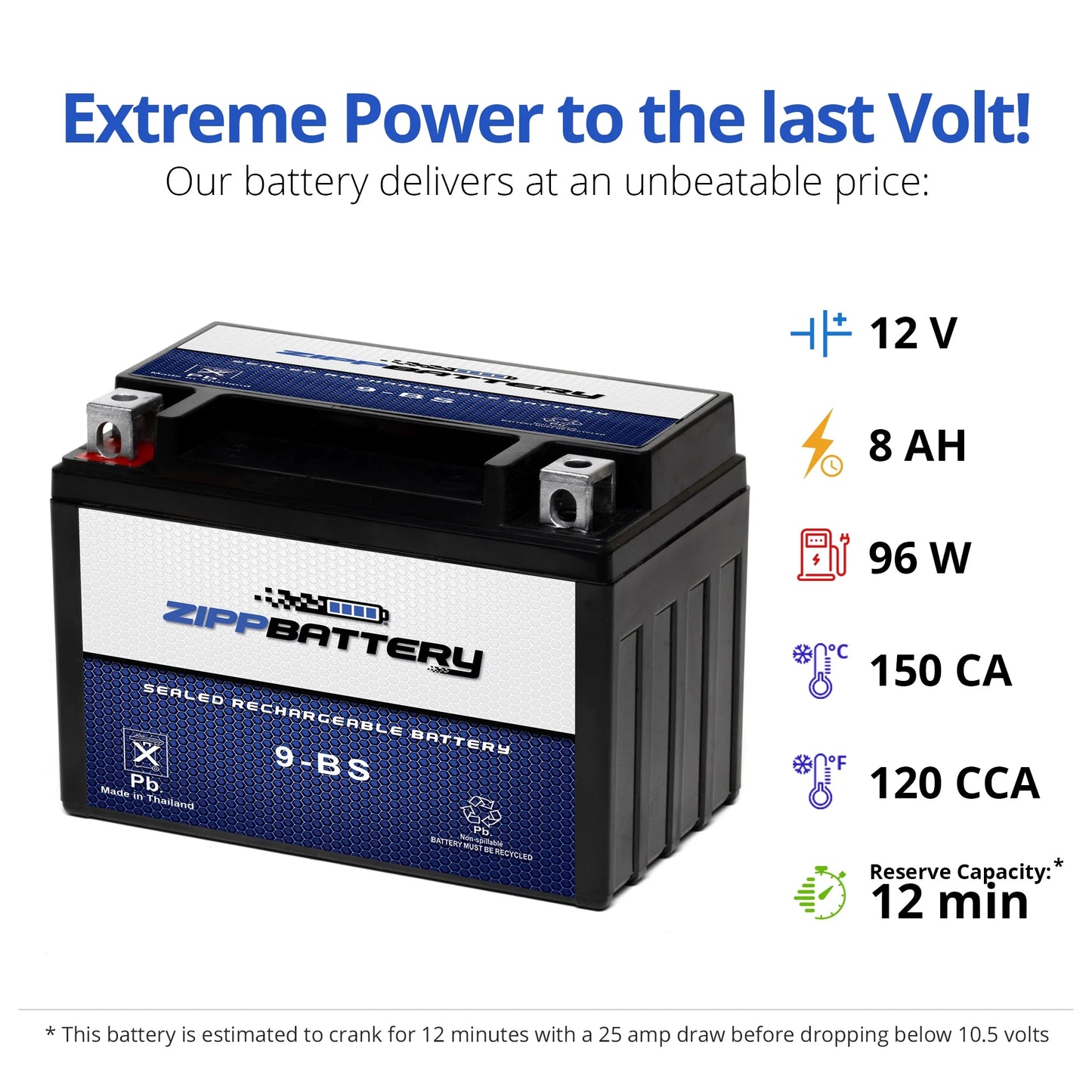 Zipp Battery YTX9-BS (9-BS 12 Volt,8 Ah, 120 CCA) Motorcycle Battery Suzuki 600cc Rf600r S 1996