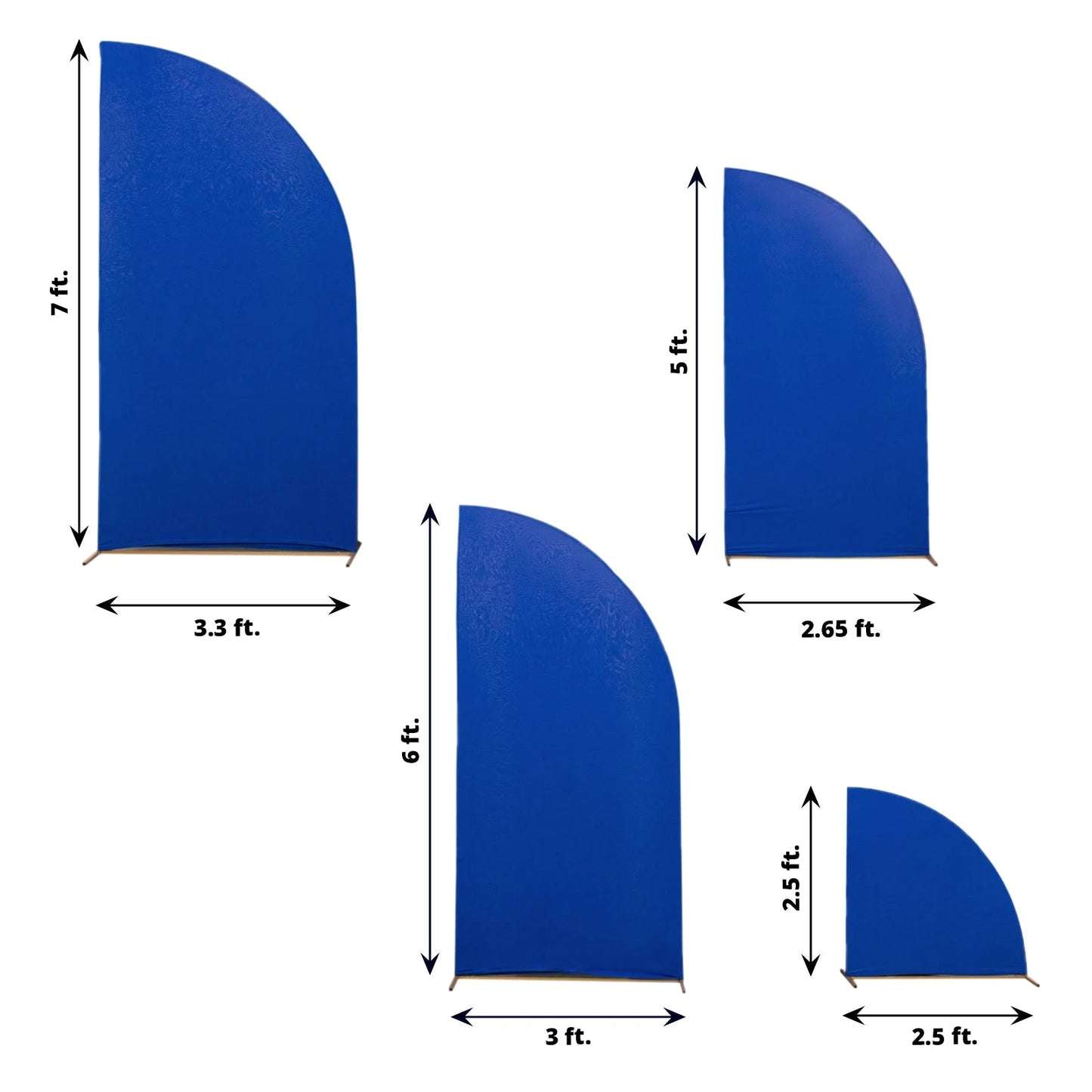Efavormart Set of 4 | Matte Royal Blue Fitted Spandex Half Moon Wedding Arch Shield Custom Fit Chiara Backdrop Stand Protection - 2.5ft,5ft,6ft,7ft