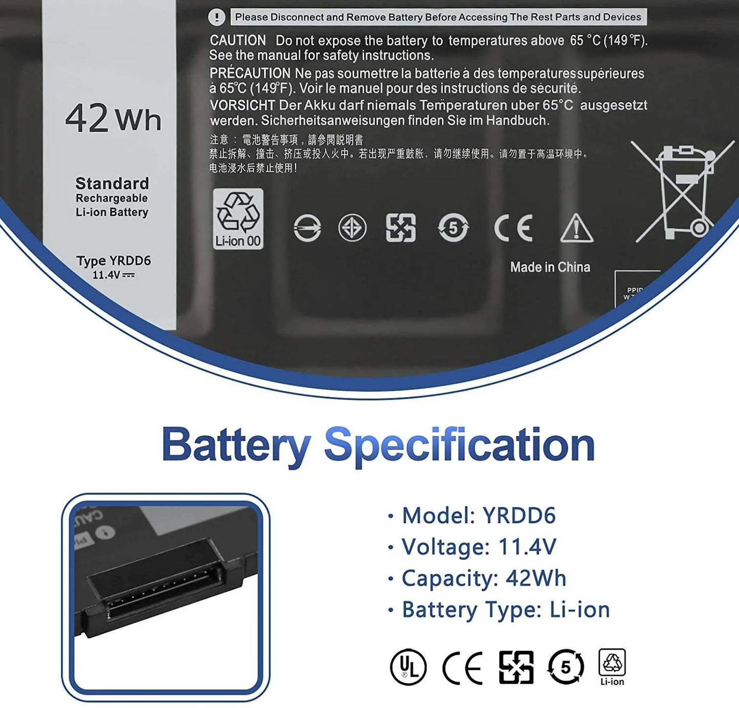 YRDD6 Battery For Dell Inspiron 3493 3582 3583 3584 3793 Latitude 3310 VM732