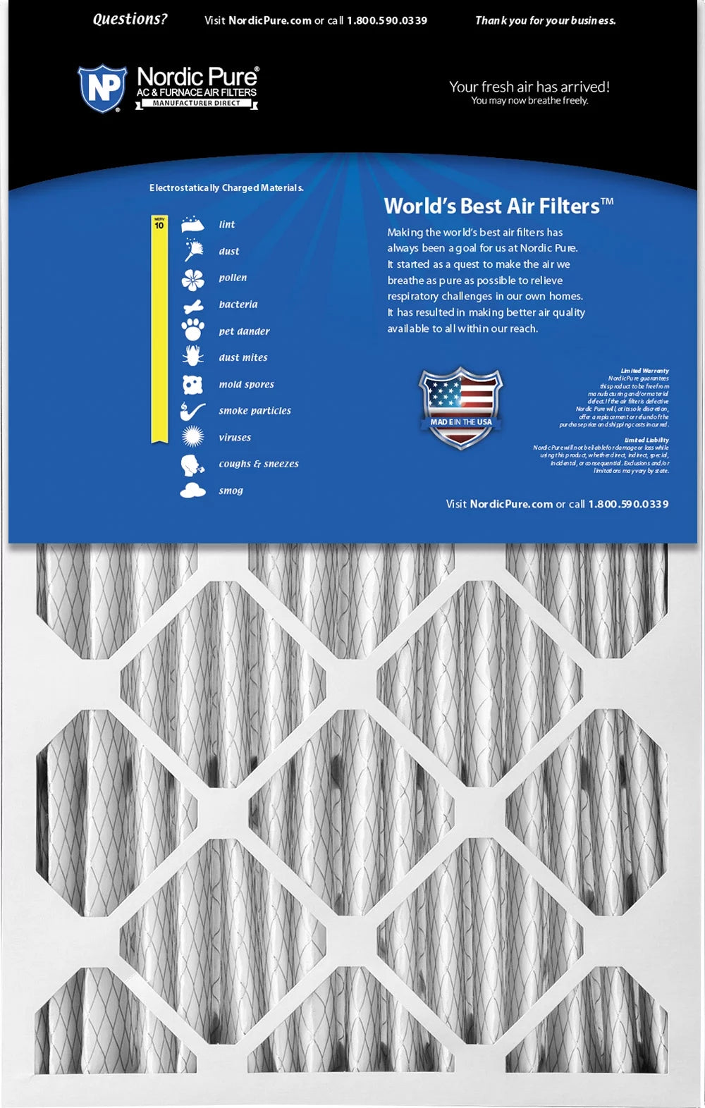 16x25x5 (4 3/8) Honeywell/Lennox Replacement MERV 10 Air Filters 2 Pack