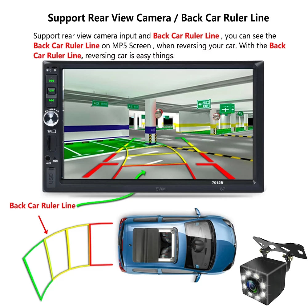 Vehicle Car Stereo Radio 7" Double Din Bluetooth HD Touch Screen Car MP5 with Reverse Camera And Mirror Link(Both Support IOS and Android System)