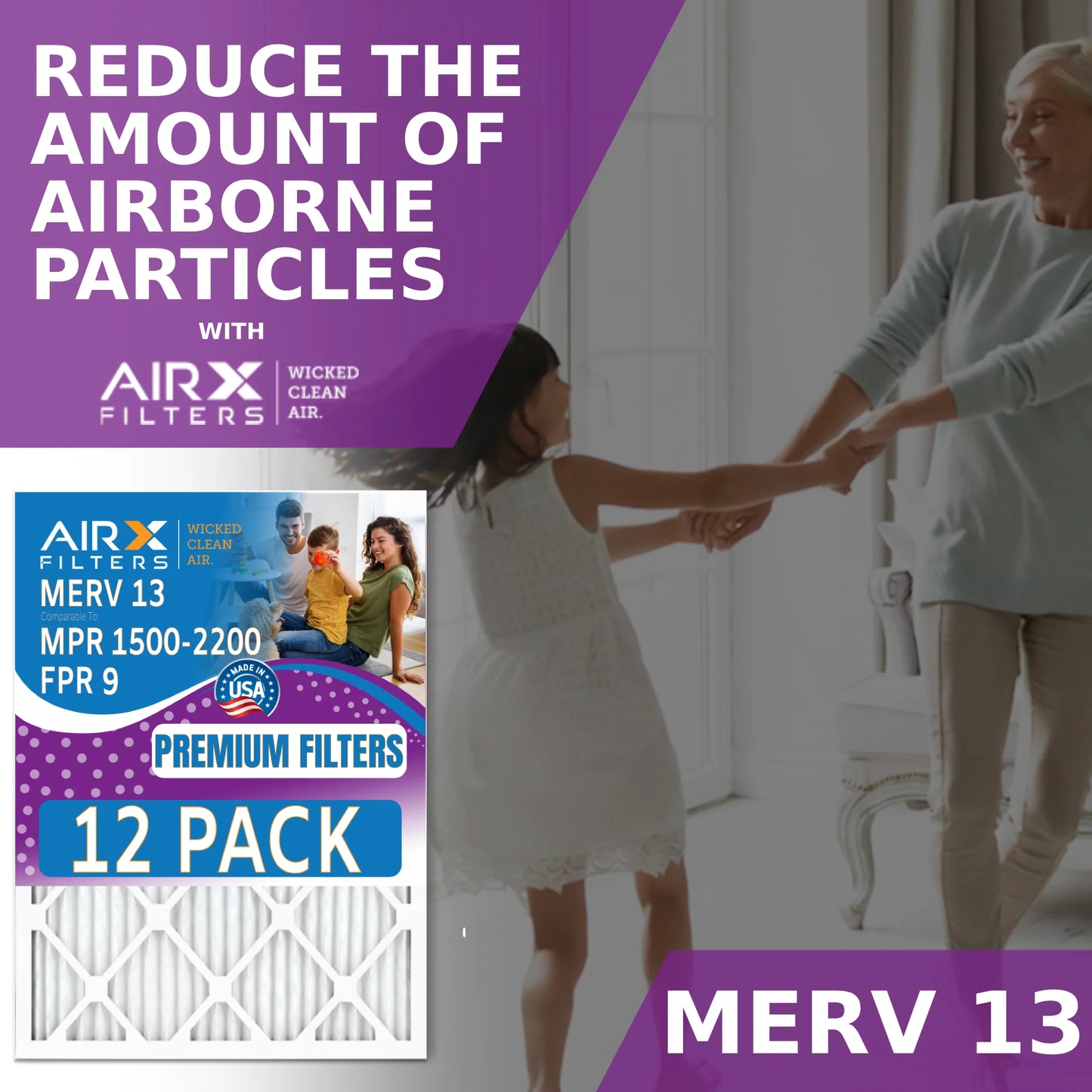 14x30x1 Air Filter MERV 13 Rating, 12 Pack of Furnace Filters Comparable to MPR 1500 - 2200 & FPR 9 - Made in USA by AIRX FILTERS WICKED CLEAN AIR.