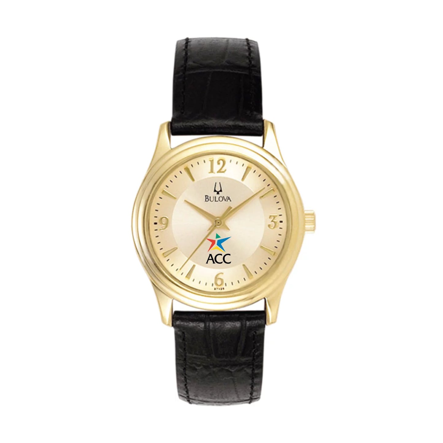 Women's Bulova Gold/Black Austin Community College Stainless Steel Watch with Leather Band