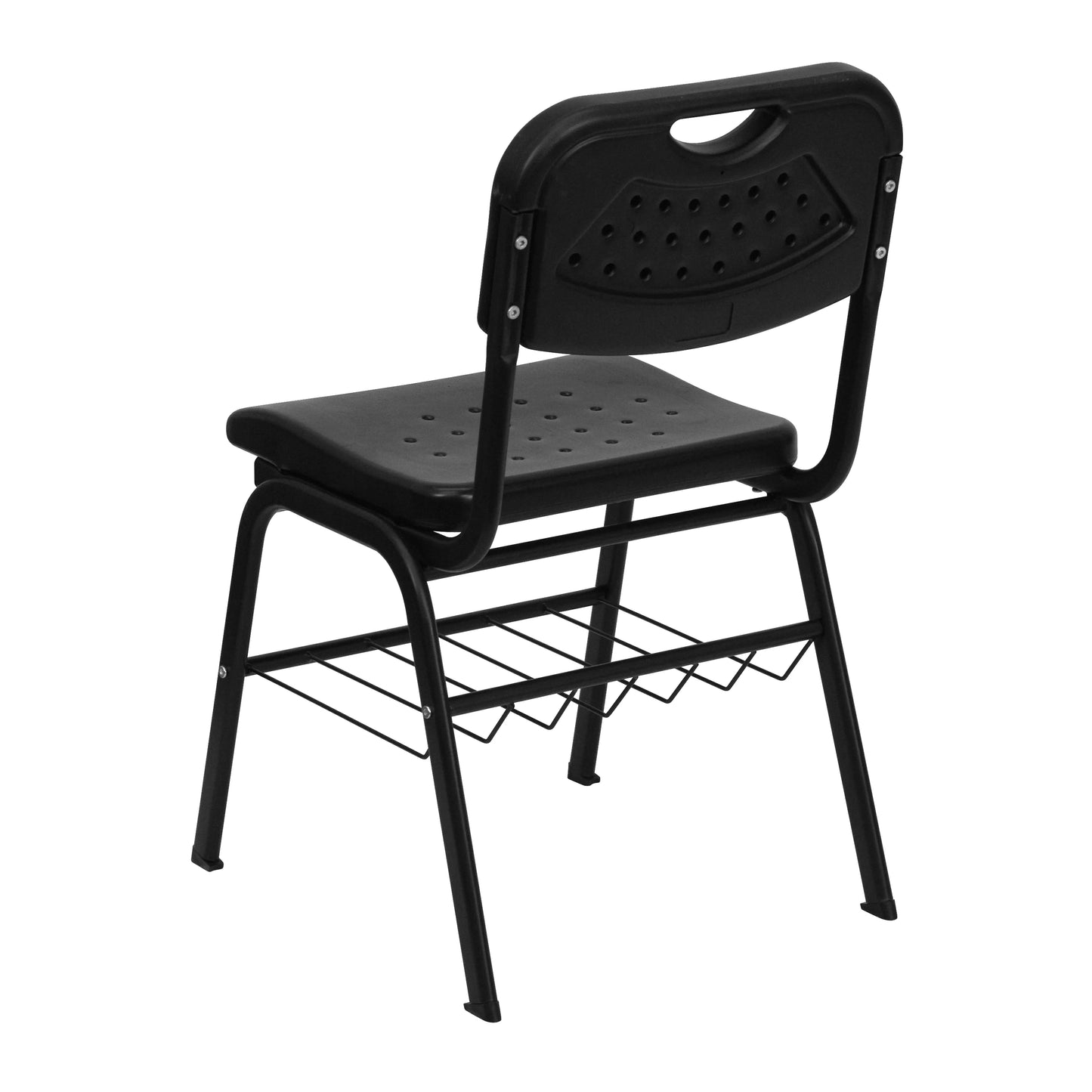 BizChair 880 lb. Capacity Black Plastic Chair with Black Frame and Book Basket