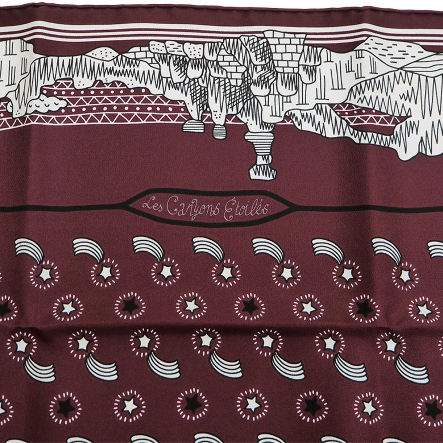 Pre-Owned HERMES Hermes Not For Sale Limited Petit Care Carre 55 Les Canyons Etoiles From the to Stars Nanatsu Star Train Scarf Muffler Pocket Chief (Like New)