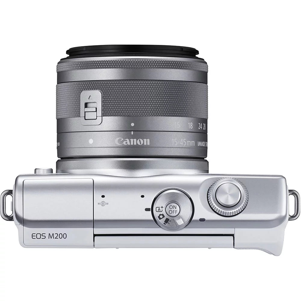 Canon EOS M200 DSLR Camera (White)+ Canon EF-S 15-45mm f/3.5-5.6 IS STM Lens + 64GB Storage + 3PC FILTER KIT - All Original Accessories Included - International Version